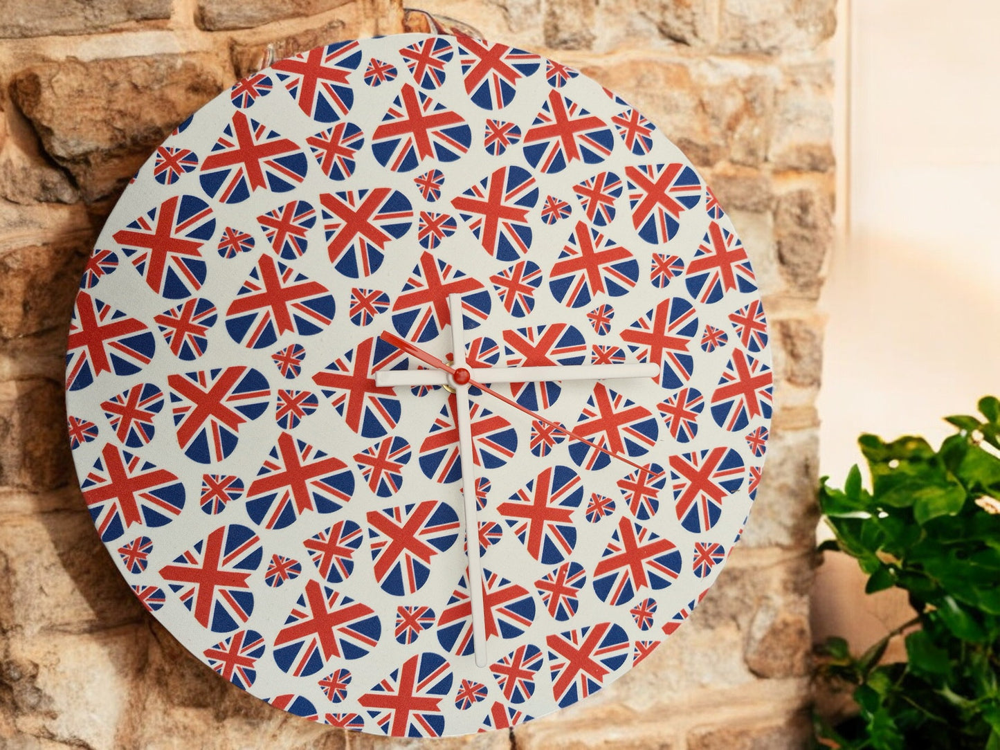 UK flag in Hearts Clock Handmade 30cms 12" Diameter