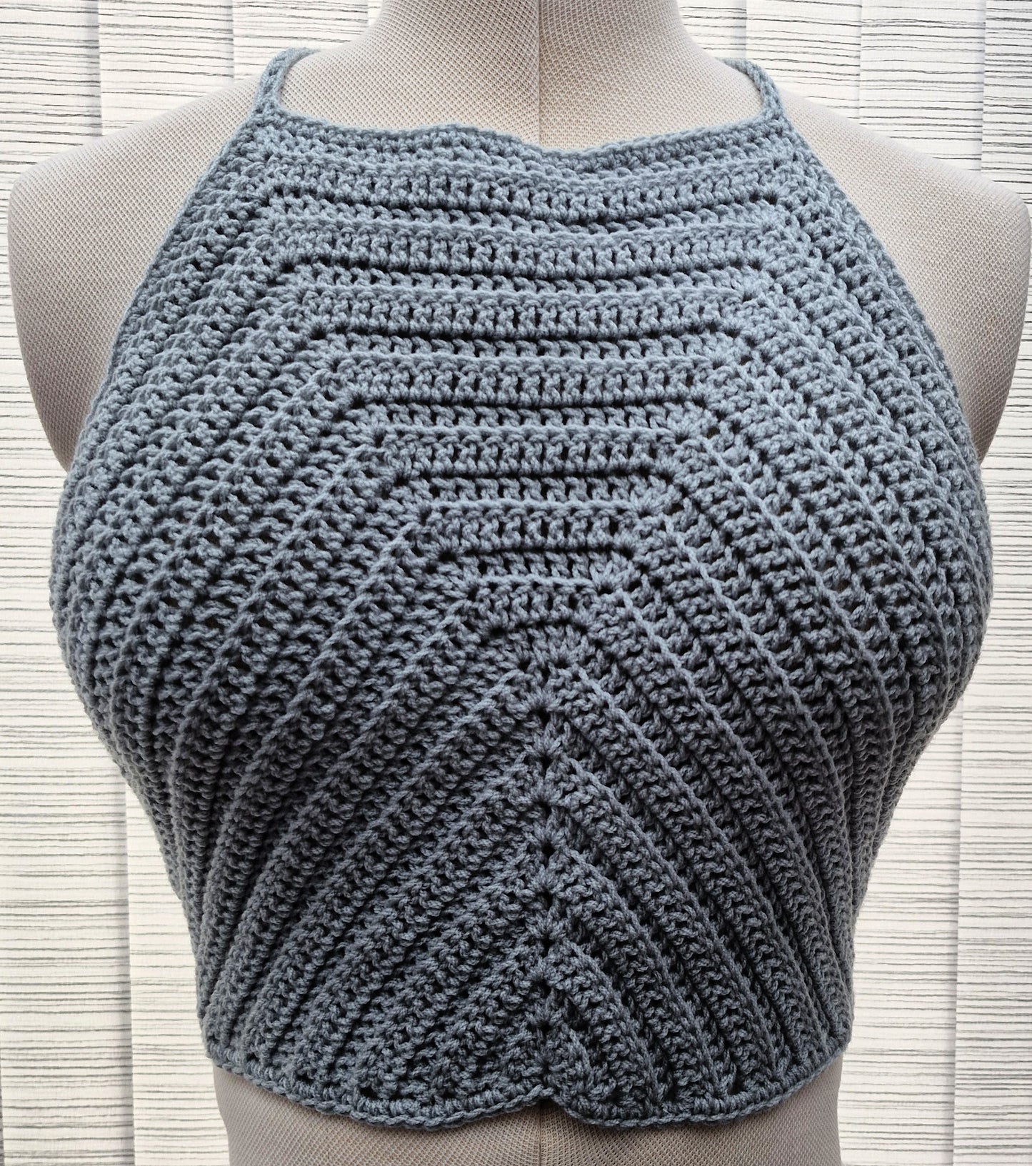 Women's Handmade Crochet Cropped Top in Light Grey