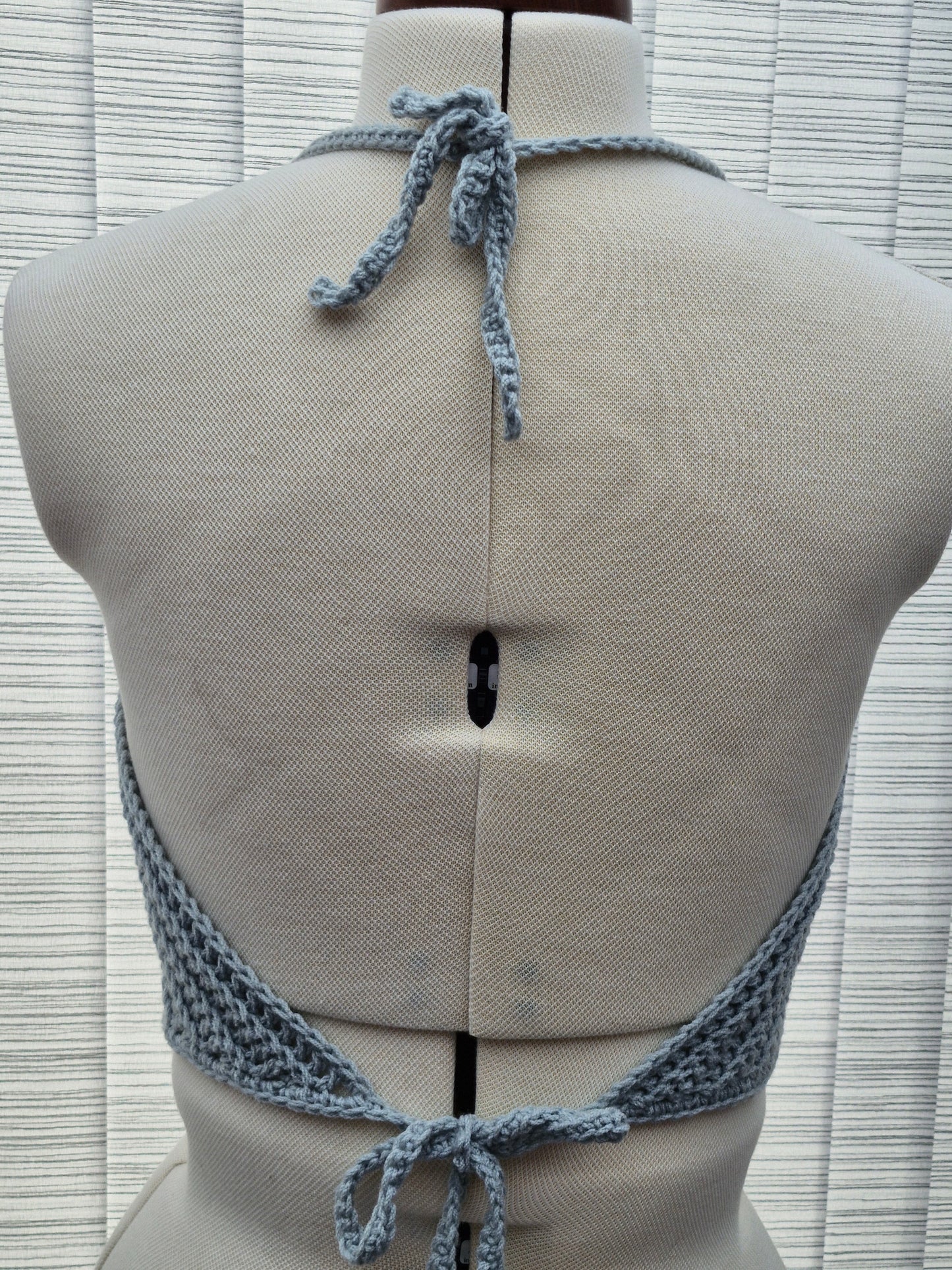 Women's Handmade Crochet Cropped Top in Light Grey