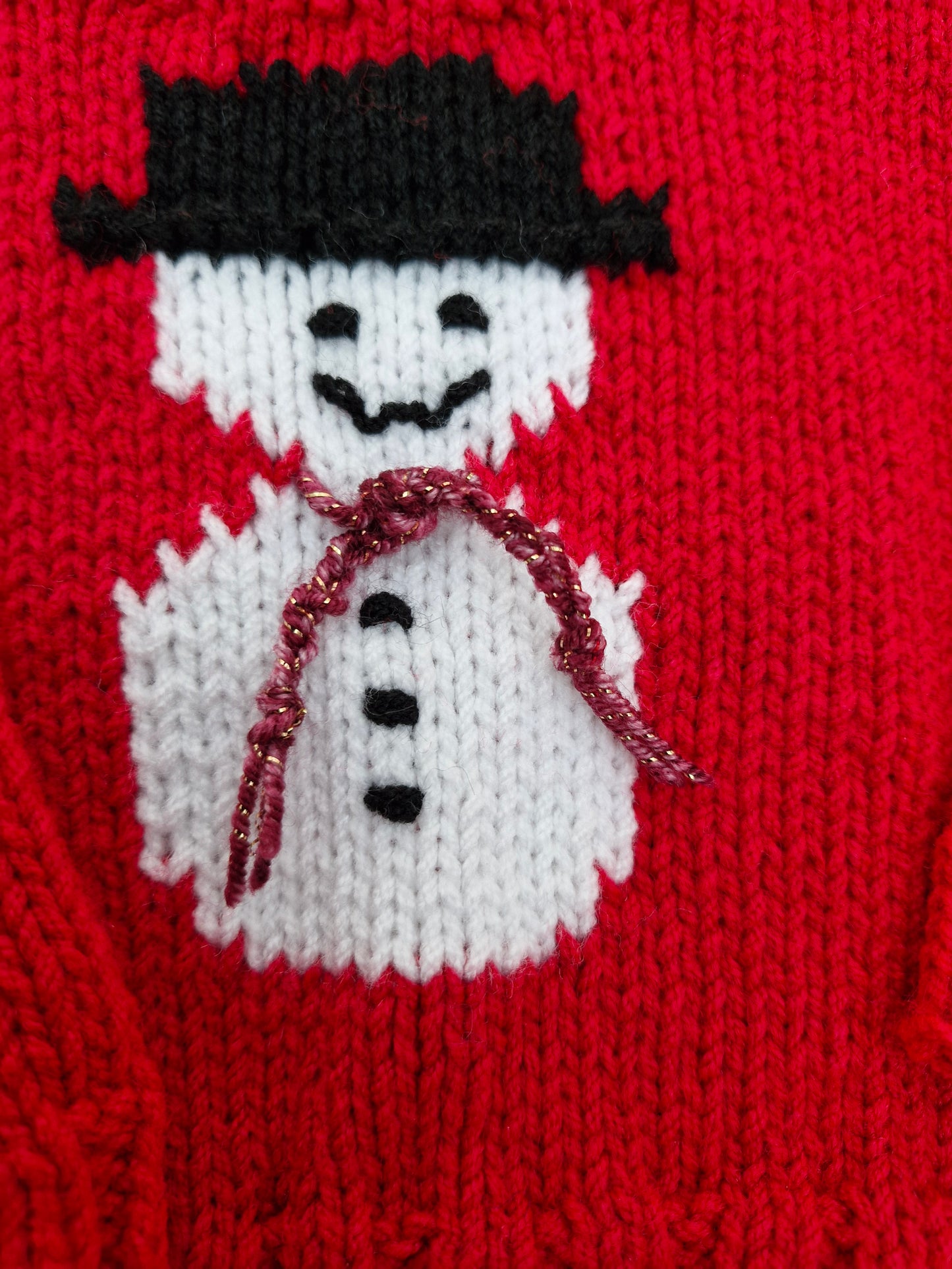 Baby's Hand Knitted Red Christmas Jumper with Snowman