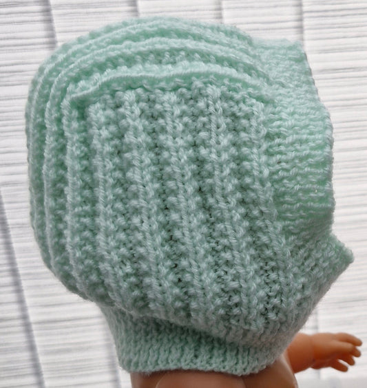 Toddler's Handmade Knitted Ribbed Balaclava Hat - Mint Green