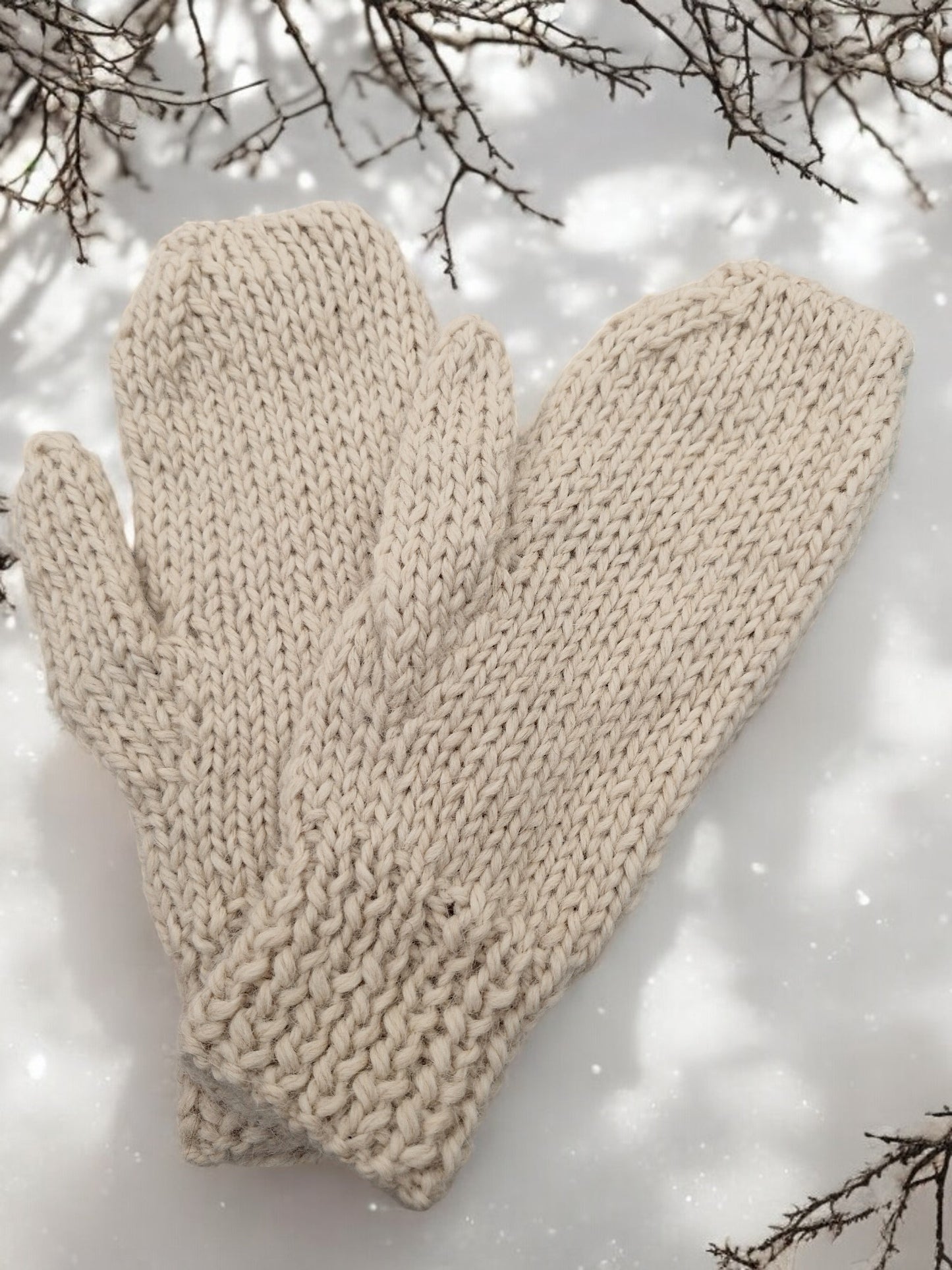 Adult's Mittens - Handmade Knitted Chunky Natural Alpaca Mittens