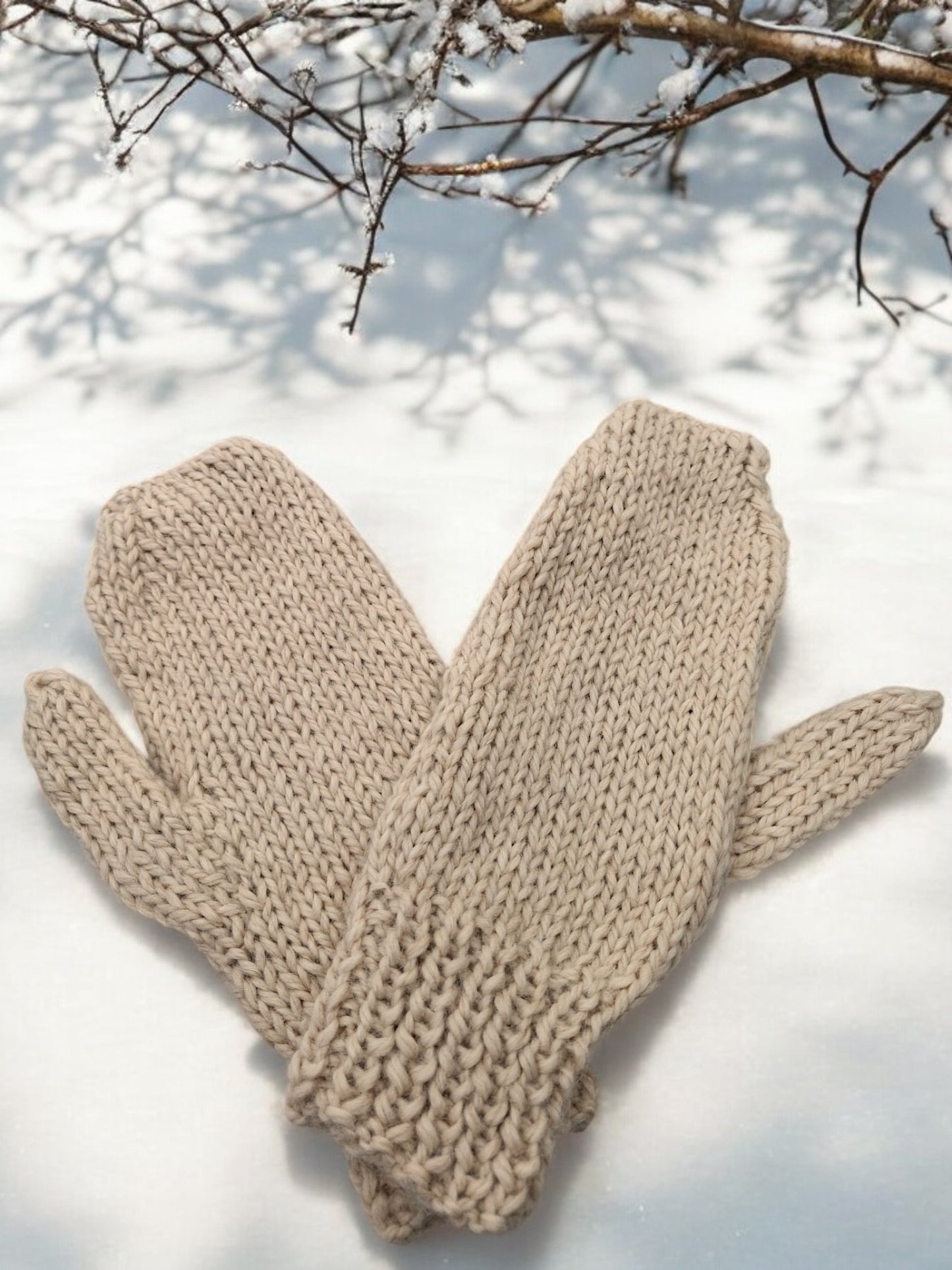 Adult's Mittens - Handmade Knitted Chunky Natural Alpaca Mittens