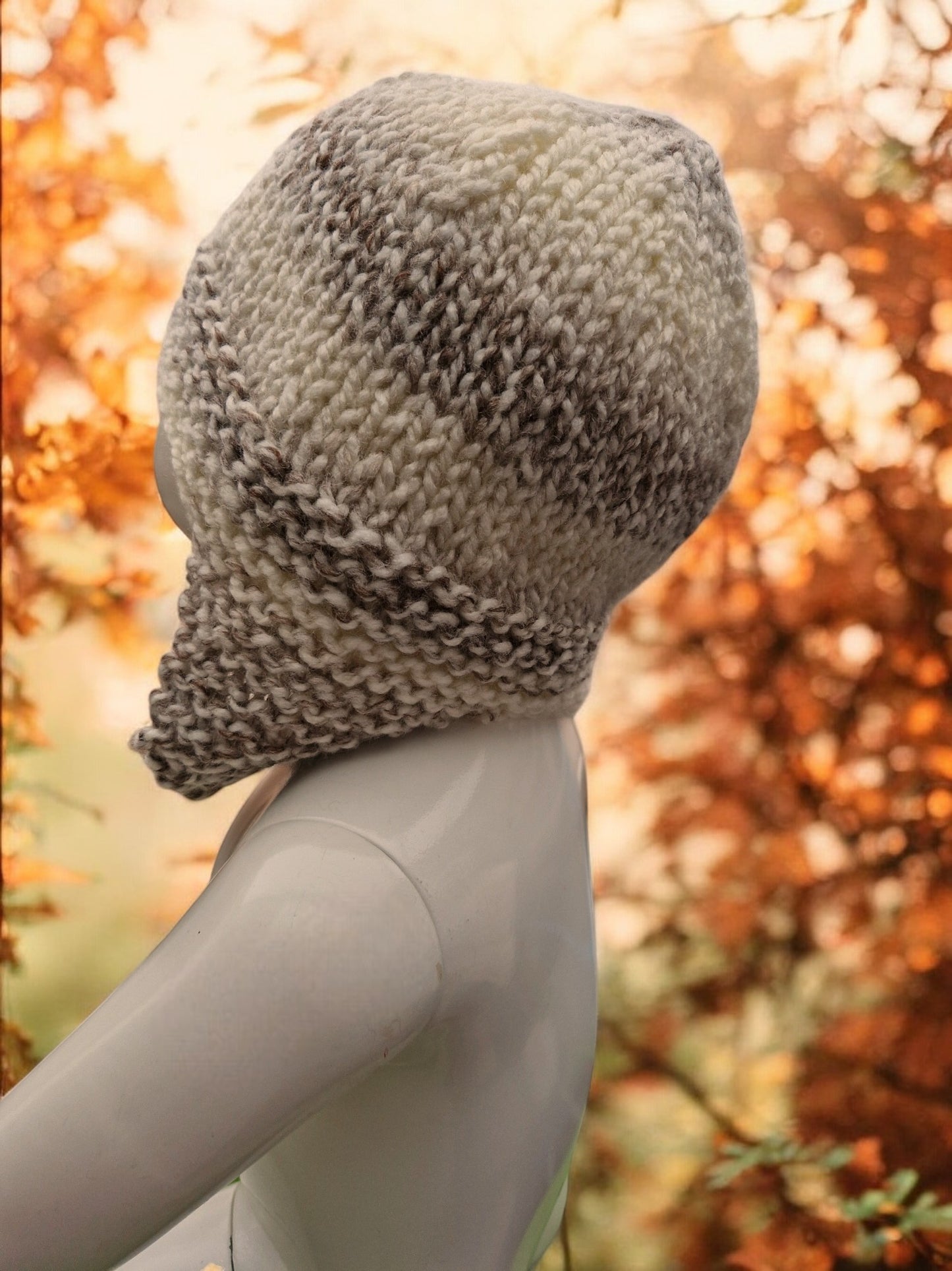 Baby's Handmade Knitted Ear Flap Helmet - Cream/Brown