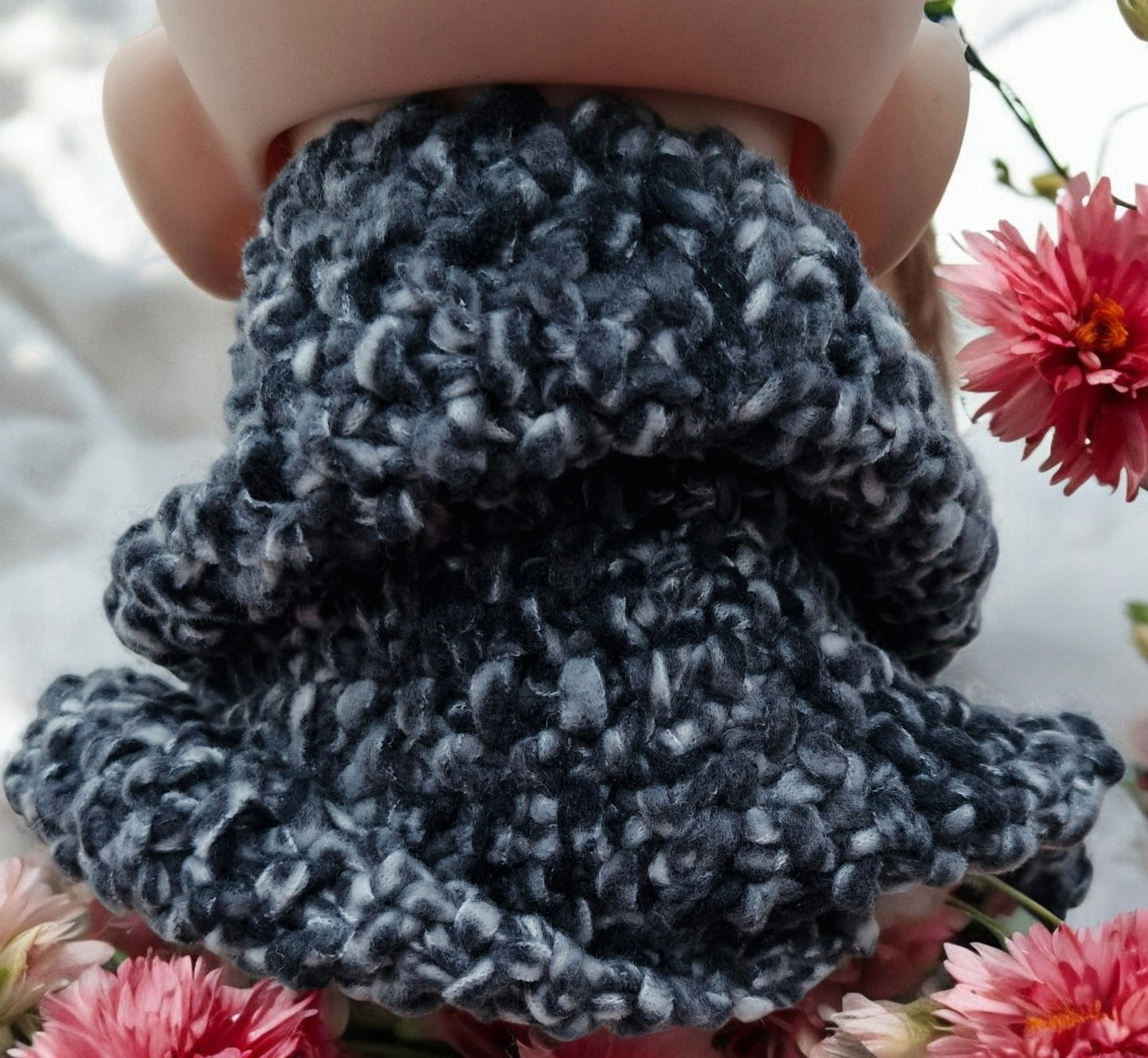 Women's Handmade Knitted Chunky Black Grey & White Cowl