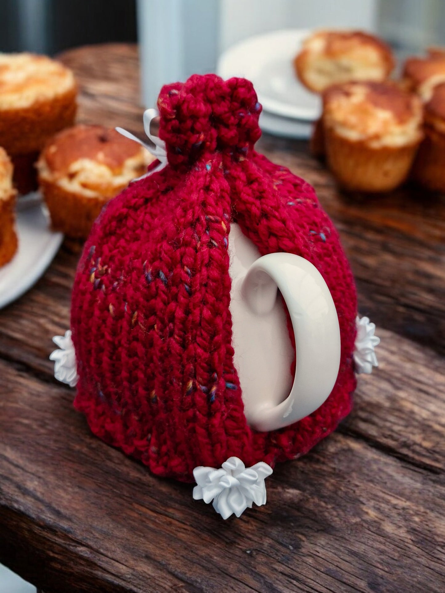 Handmade Knitted Super Chunky Large Tea Cosy Blood Red