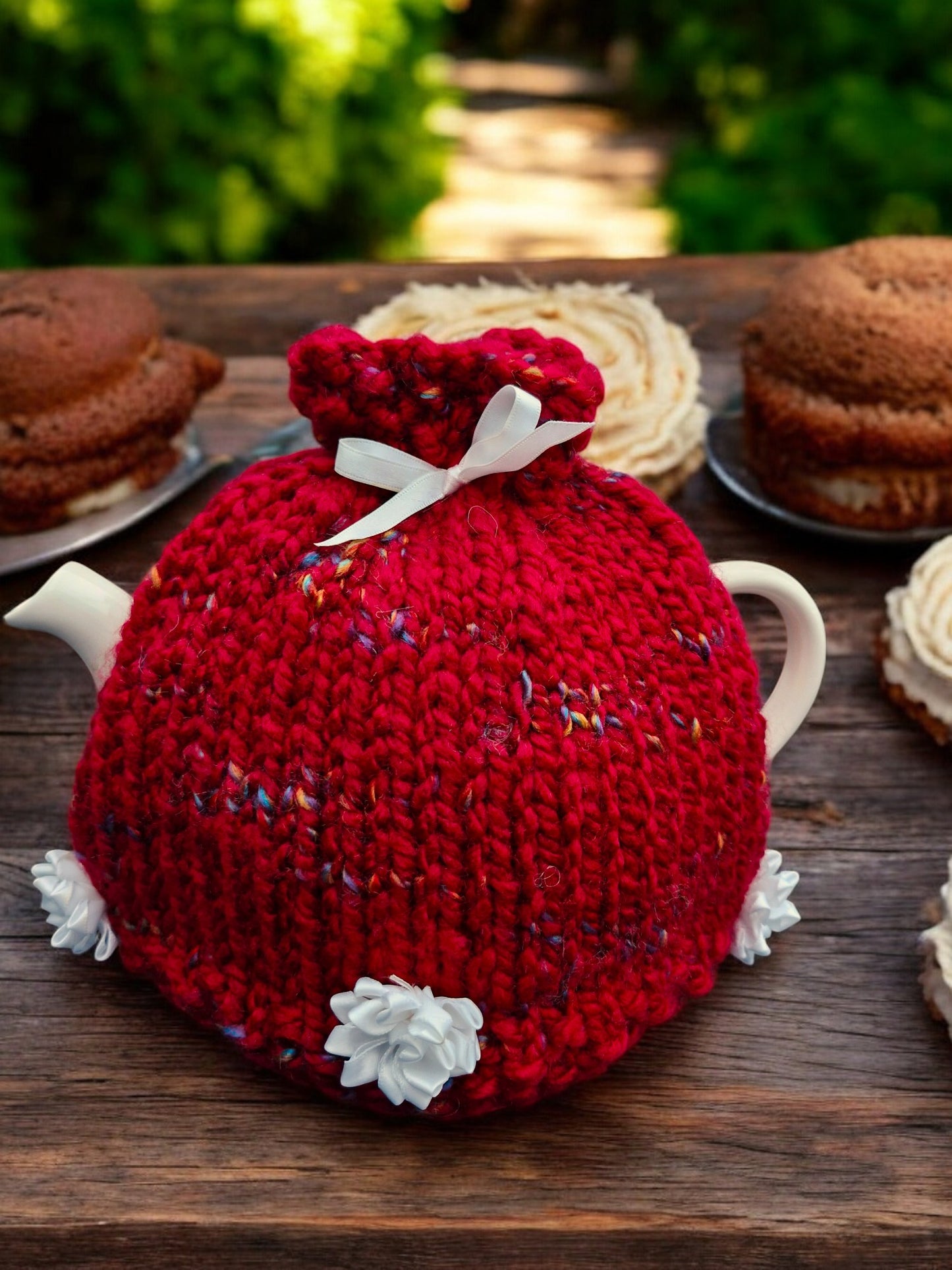 Handmade Knitted Super Chunky Large Tea Cosy Blood Red