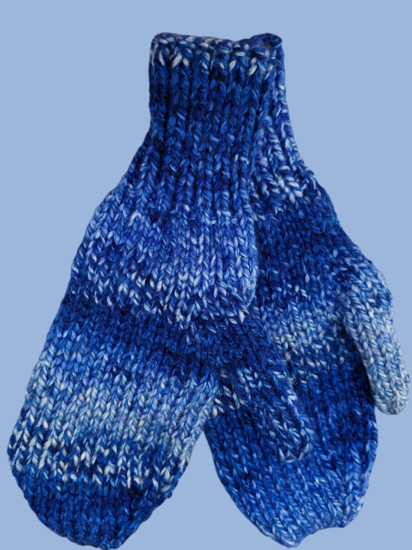 Adult's Mittens - Handmade Knitted Chunky Blues Tweed