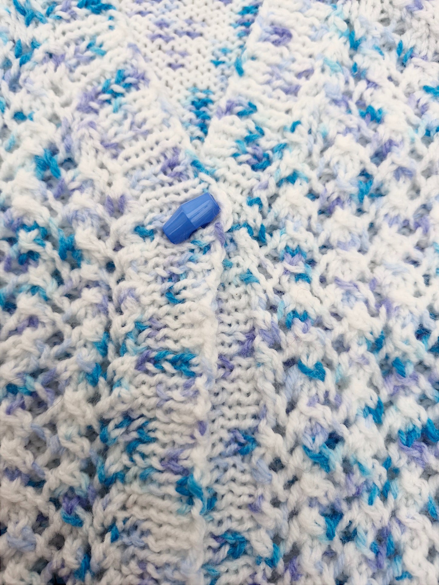 Children's Hand Knitted Lace Cardigan in Blue and White