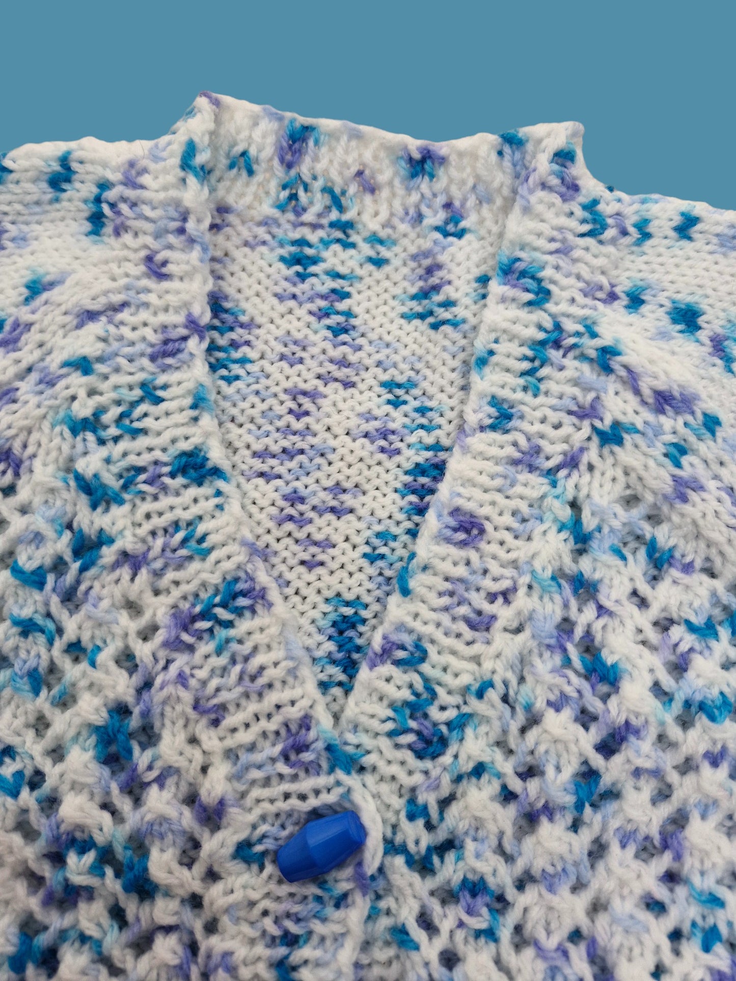 Children's Hand Knitted Lace Cardigan in Blue and White