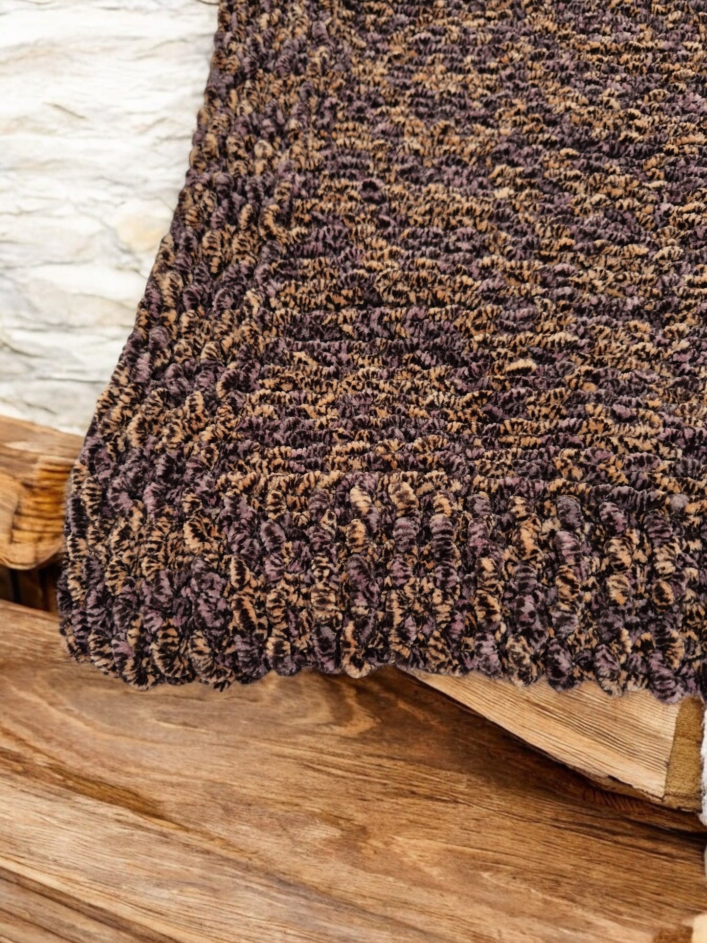 Warm Chunky Lap Blanket Handmade Knitted Blanket in Browns