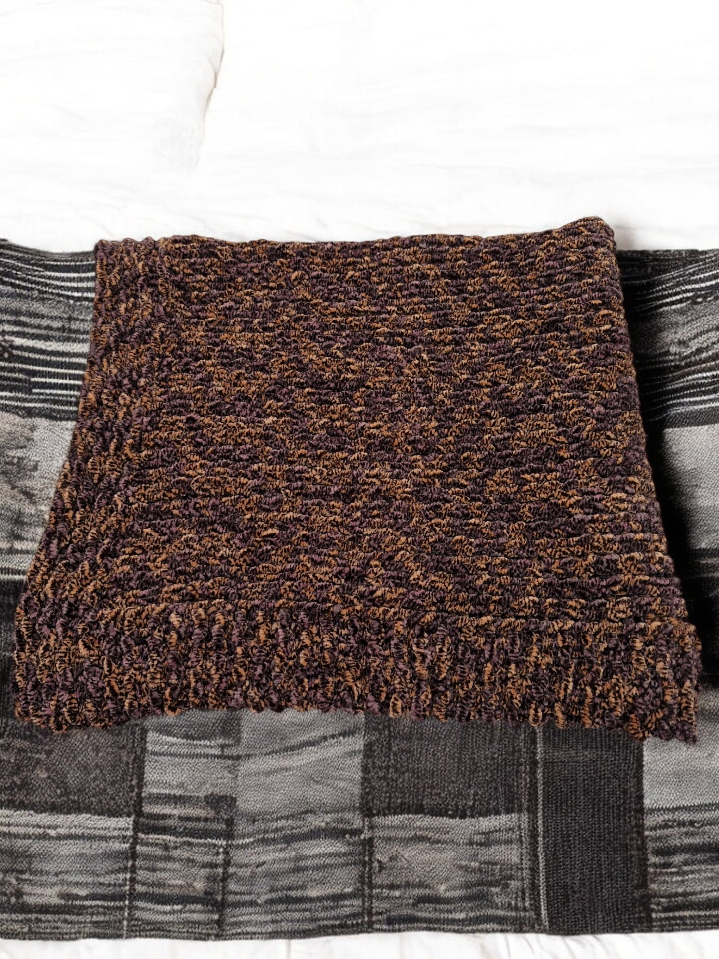 Warm Chunky Lap Blanket Handmade Knitted Blanket in Browns