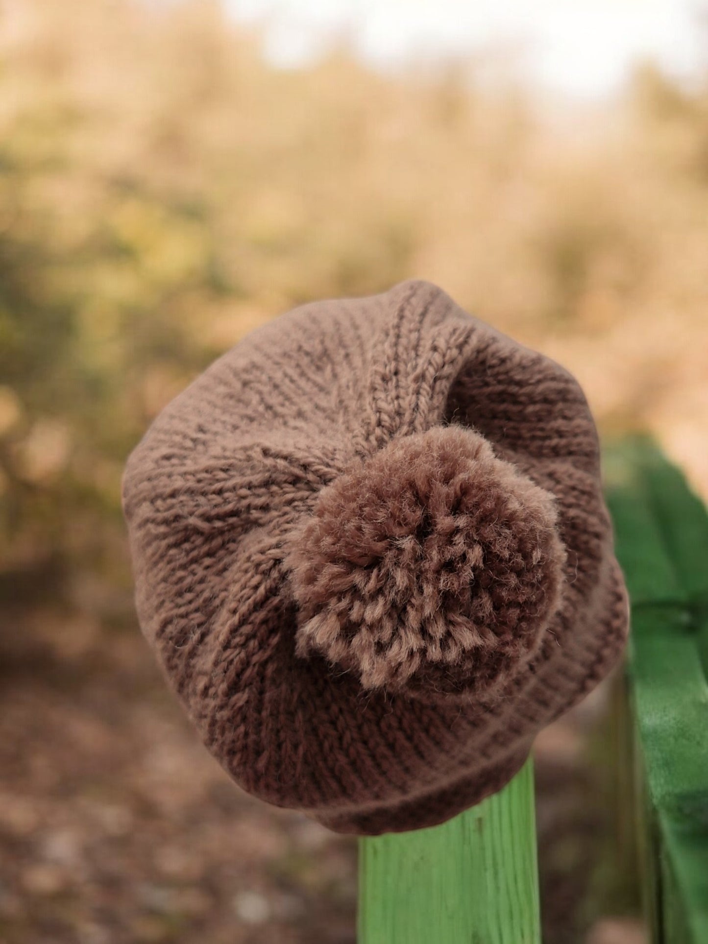 Baby's Handmade Knitted Ear Flap Bobble Helmet - Brown