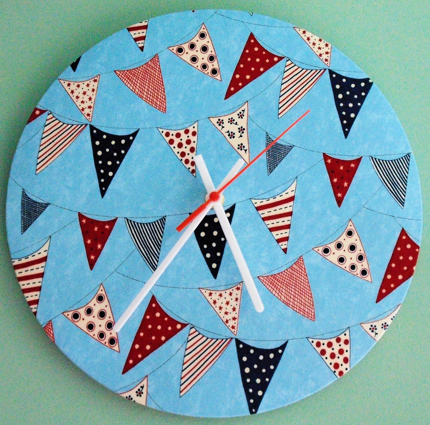 Seaside Bunting Clock Handmade 30cms 12" Diameter