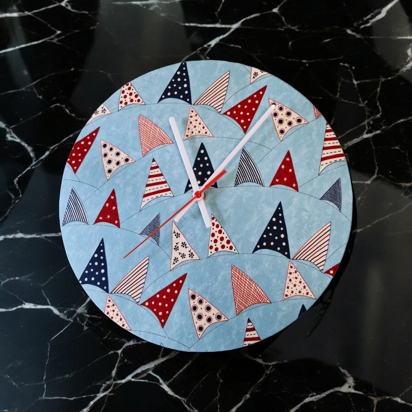 Seaside Bunting Clock Handmade 30cms 12" Diameter