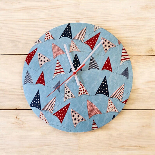 Seaside Bunting Clock Handmade 30cms 12" Diameter