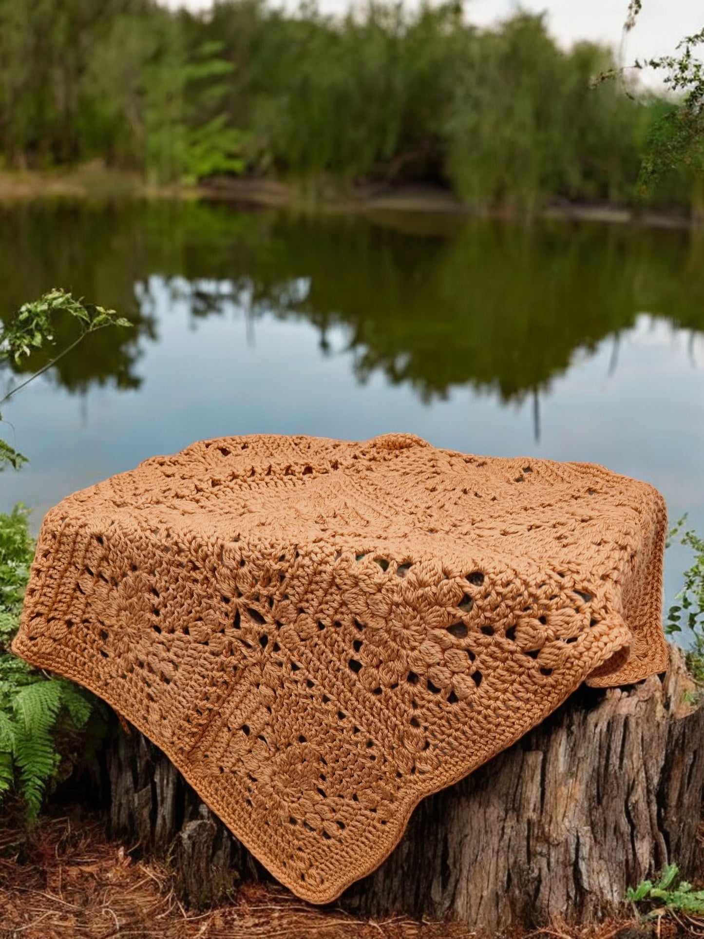 Warm Chunky Cotton Lap Blanket Handmade Crochet Blanket in Caramel