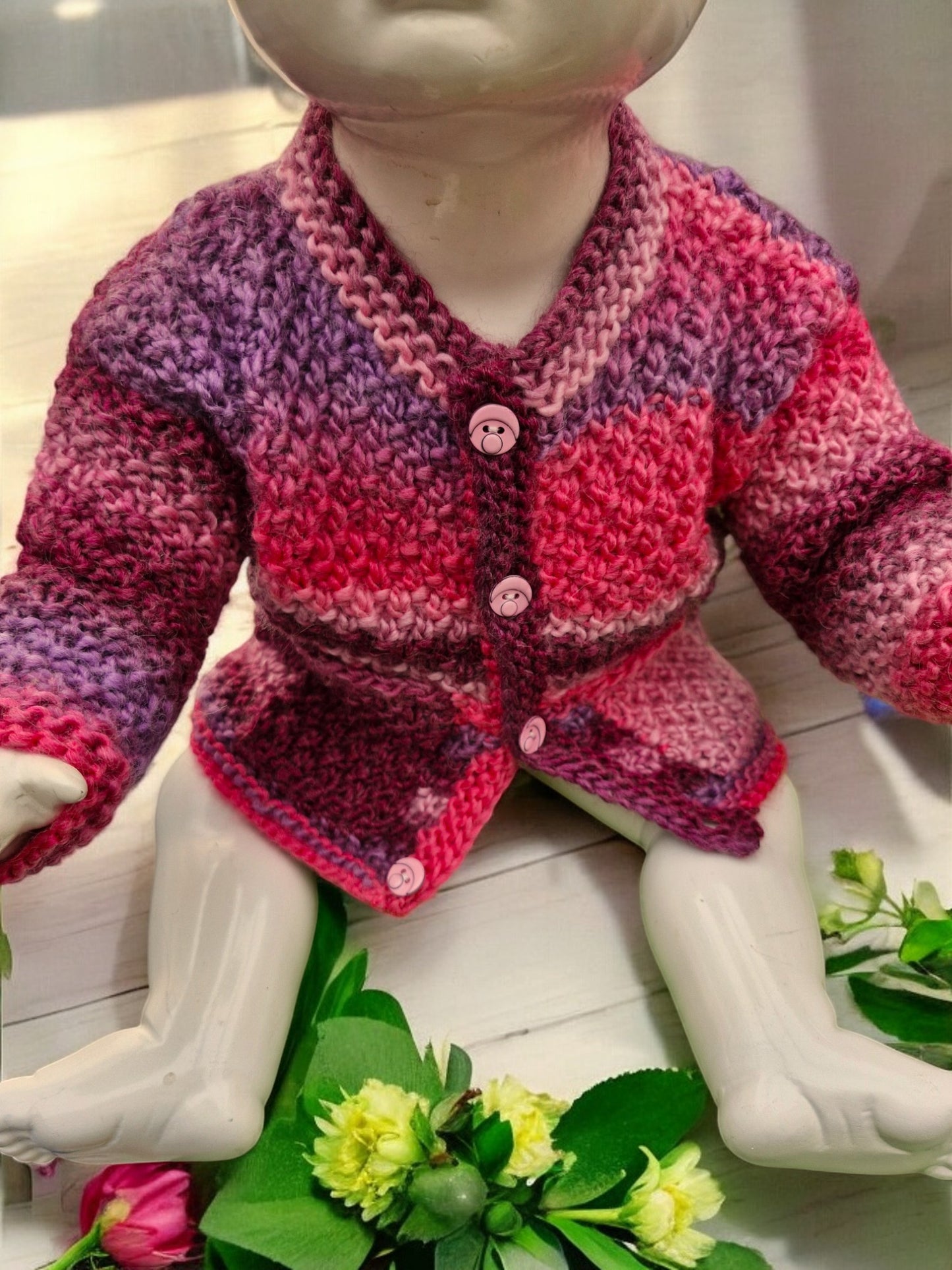 Baby's Hand Knitted Multi Pinks Moss Stitch Jacket (Copy)