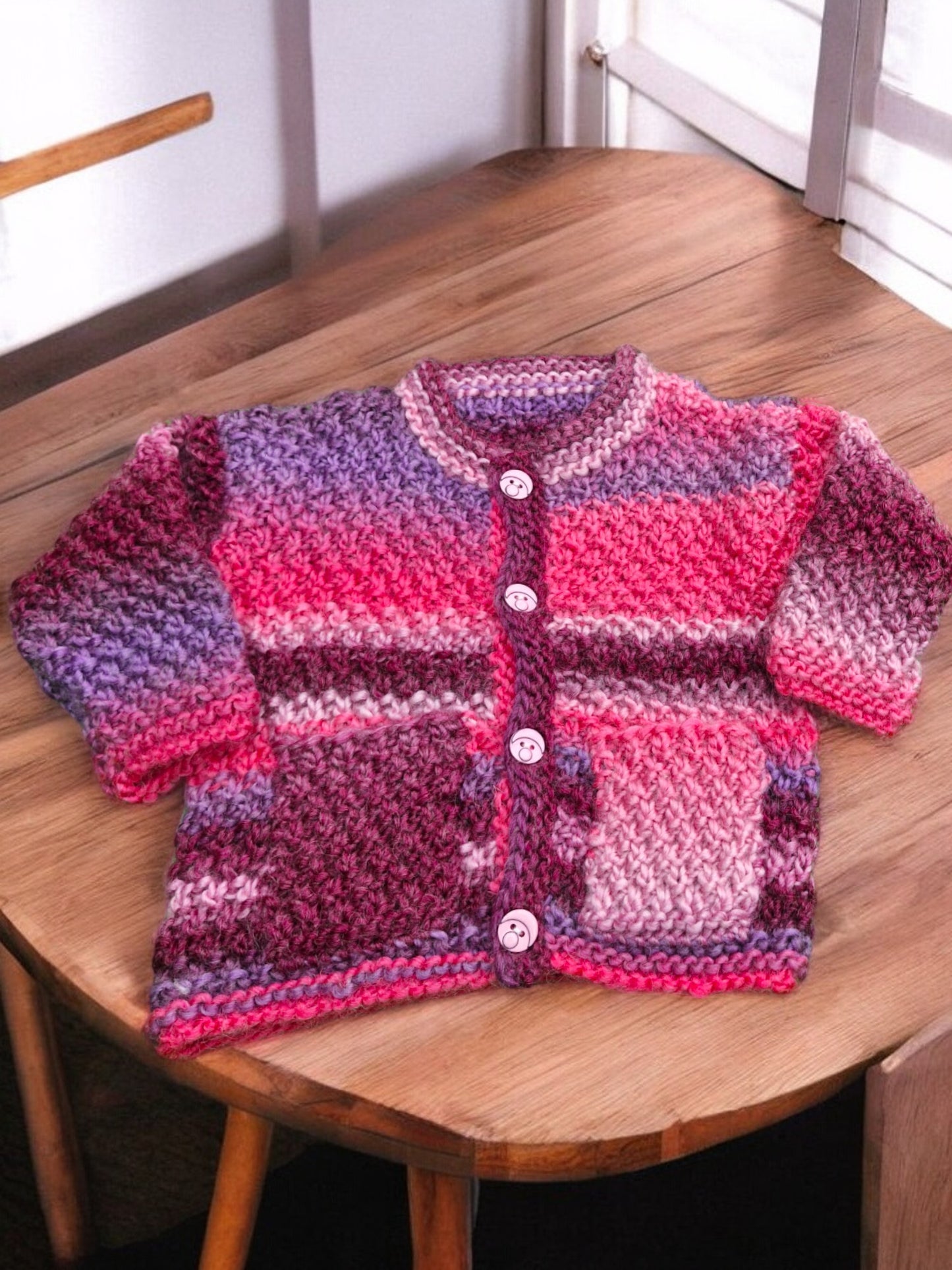 Baby's Hand Knitted Multi Pinks Moss Stitch Jacket (Copy)