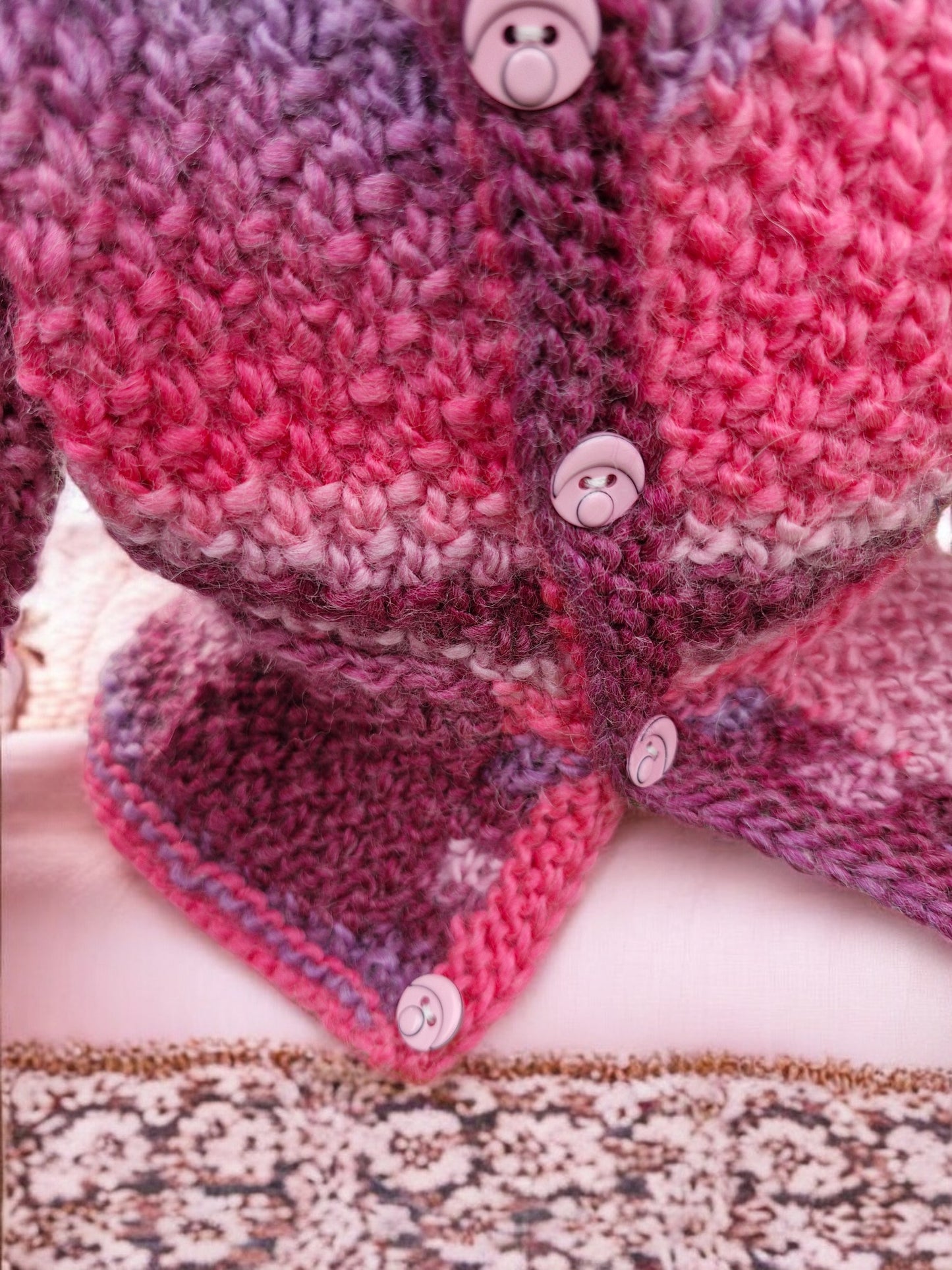 Baby's Hand Knitted Multi Pinks Moss Stitch Jacket (Copy)