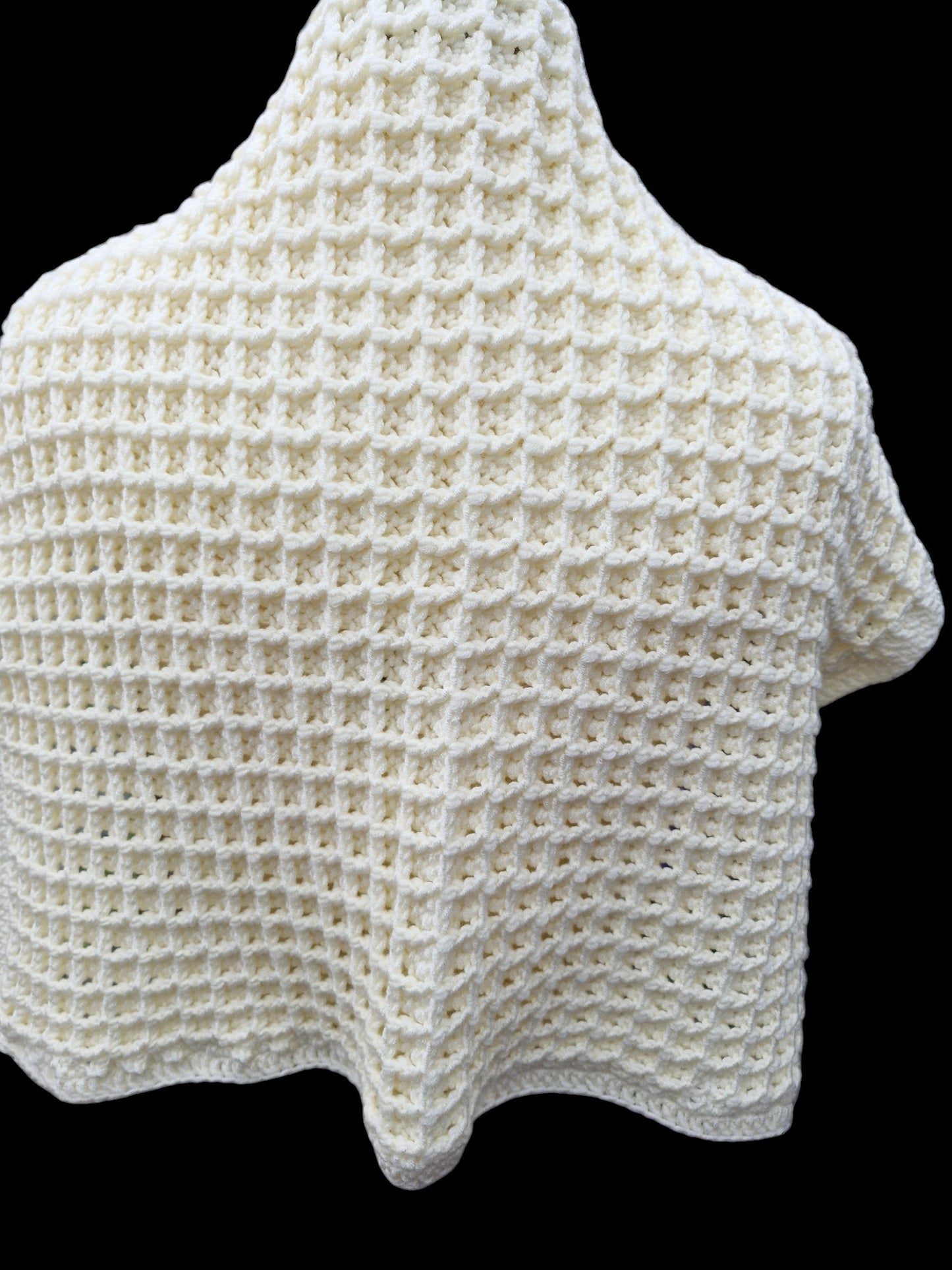 Baby's Handmade Crochet Cot or Pram Blanket in Cream