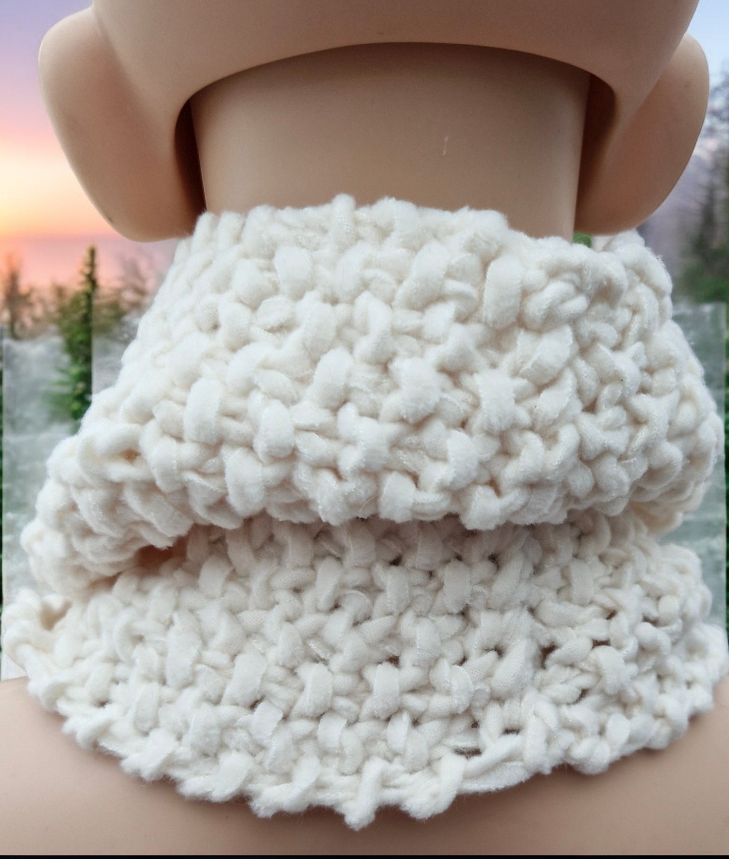 Adult's Handmade Knitted Cream Moss Stitch Cowl in Chunky