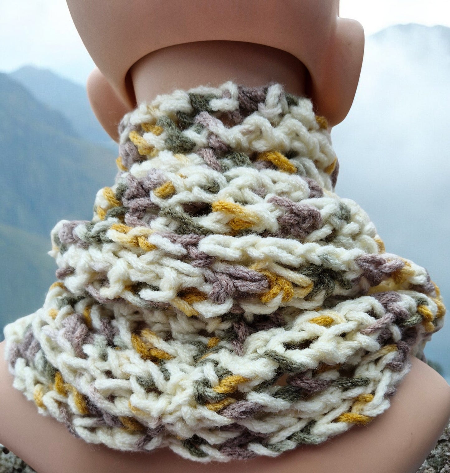 Women's Handmade Knitted Super Chunky Cream Lacy Double Loop Cowl or Snood