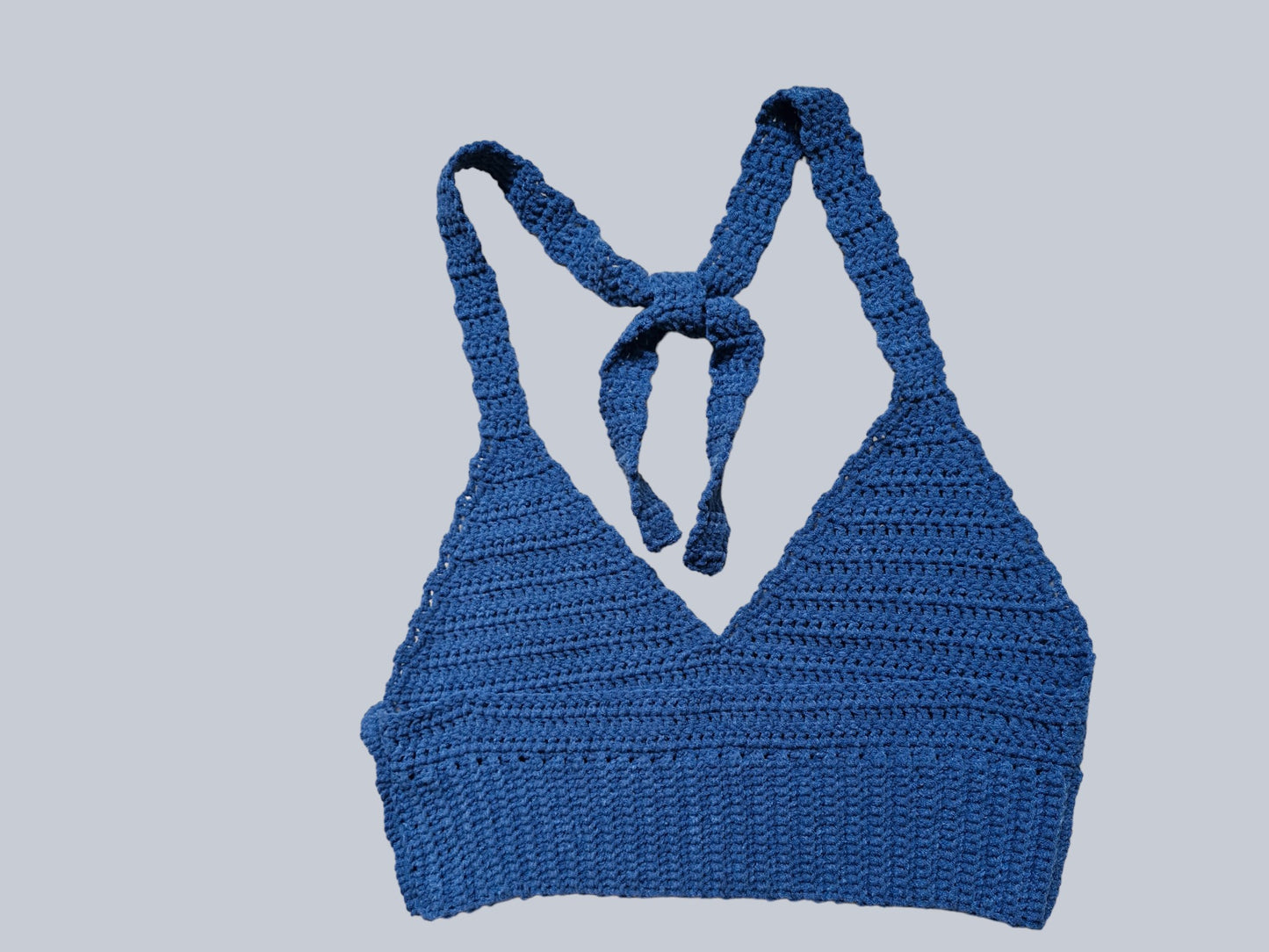 Women's Handmade Crochet Bralette Cropped Top in Denim Blue