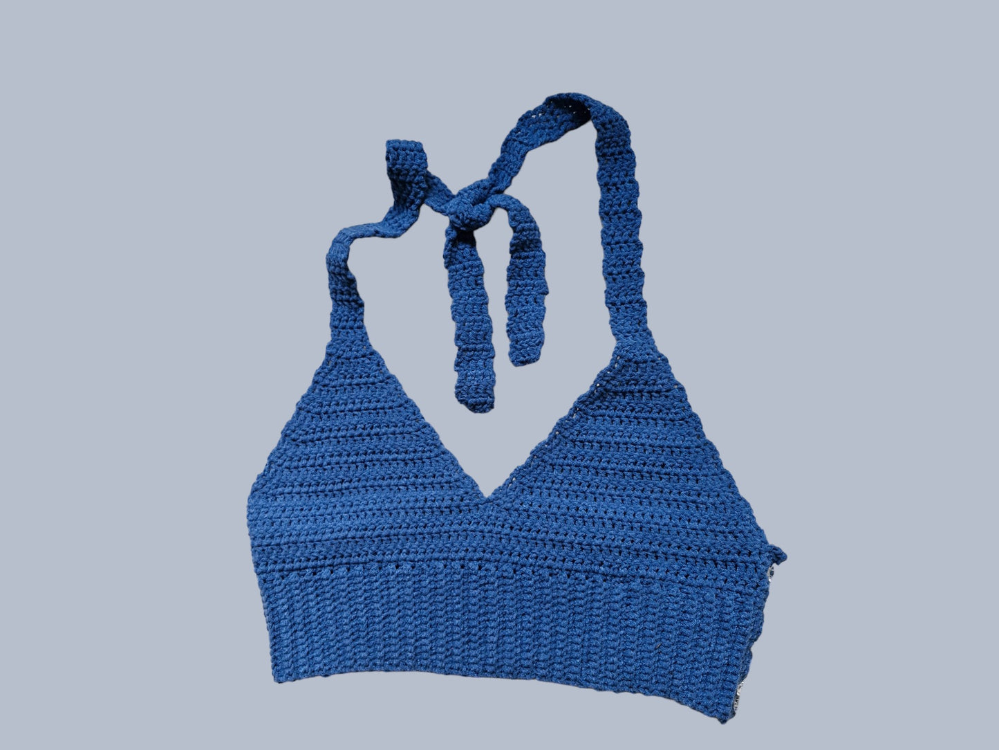 Women's Handmade Crochet Bralette Cropped Top in Denim Blue