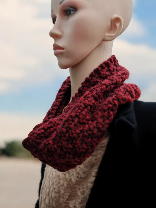 Adult's Handmade Knitted Chunky Dark Rust Colour Cowl