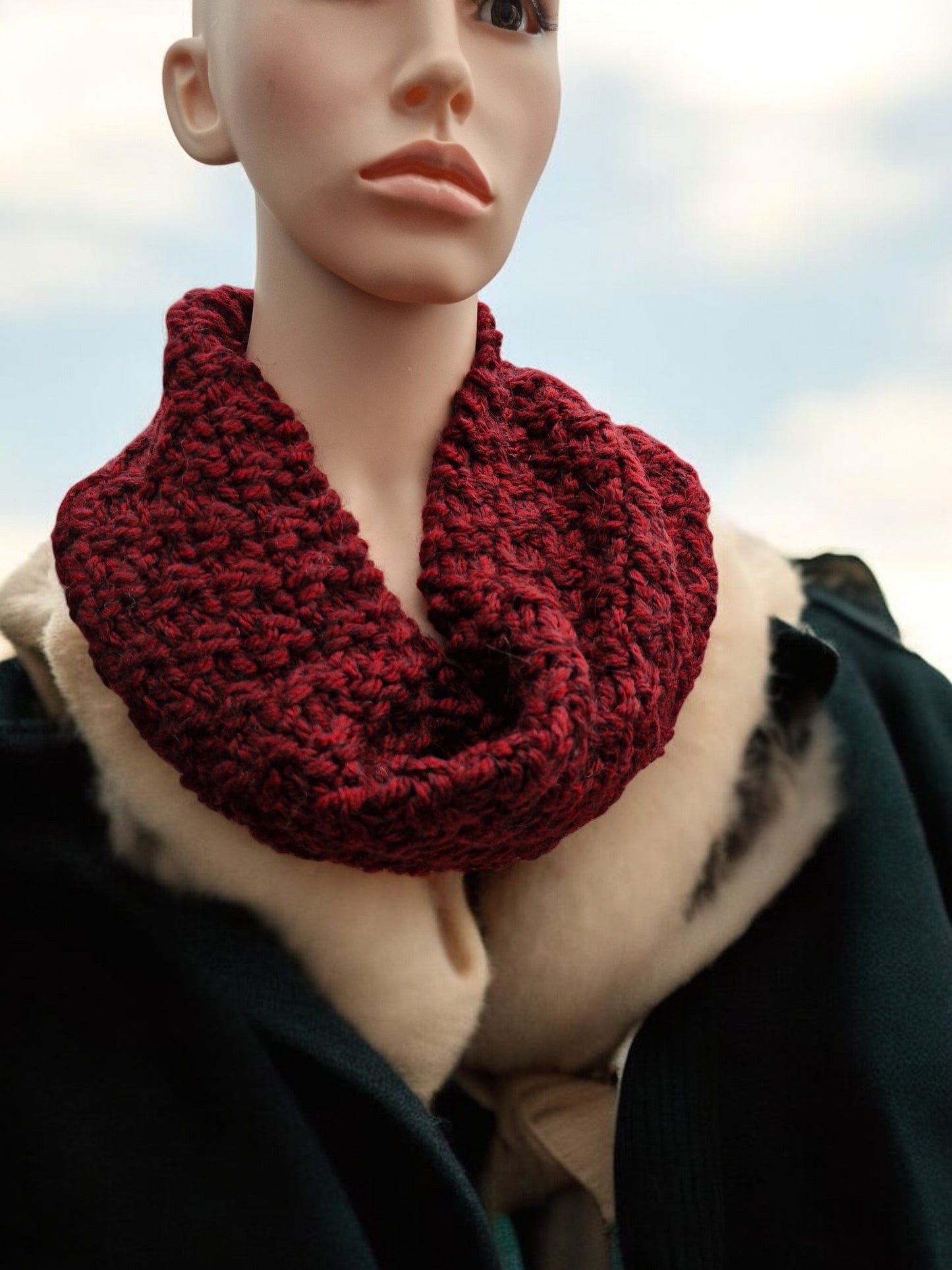 Adult's Handmade Knitted Chunky Dark Rust Colour Cowl