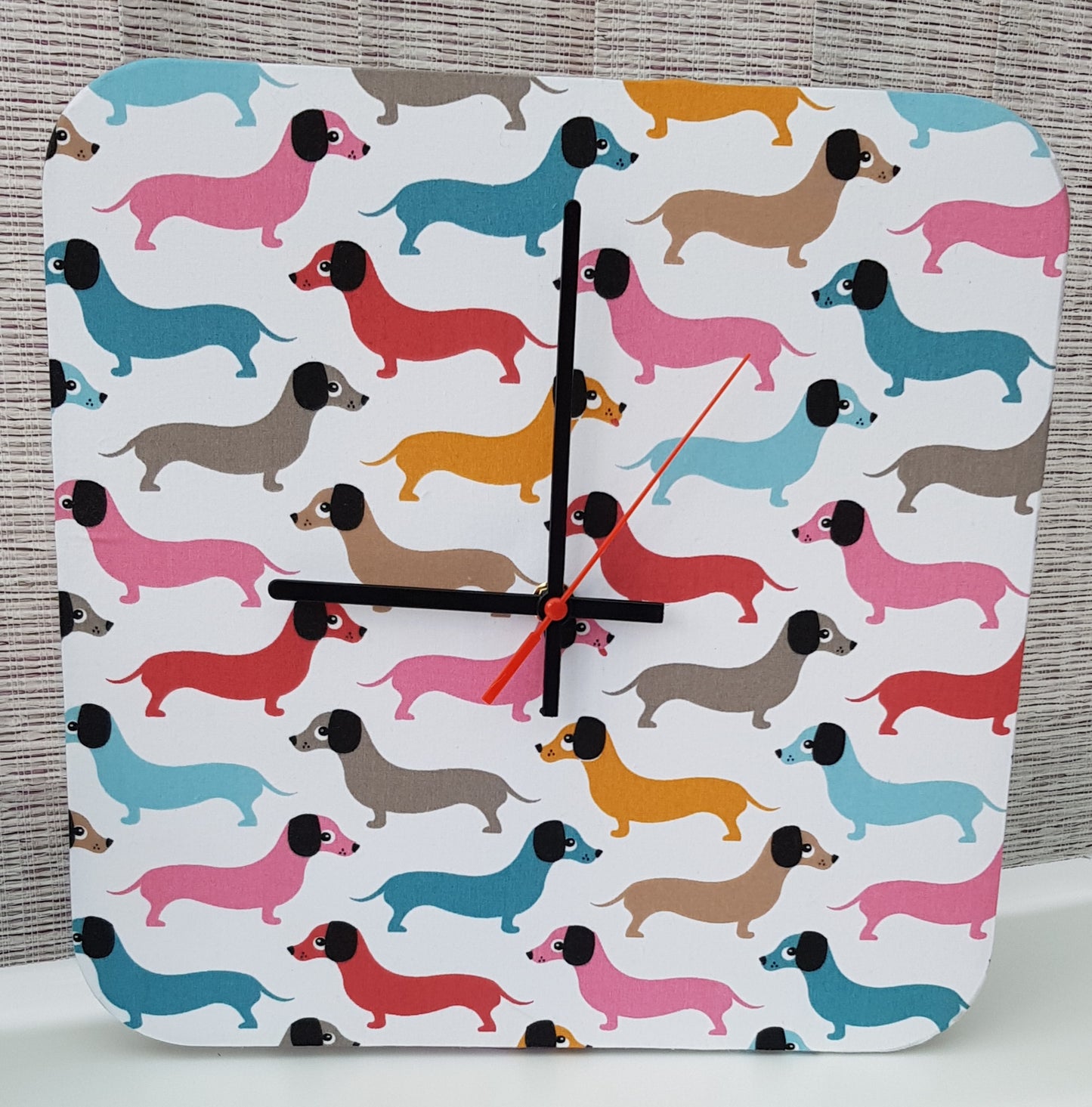 Square Clock Dachshund Handmade 30cms 12" Square