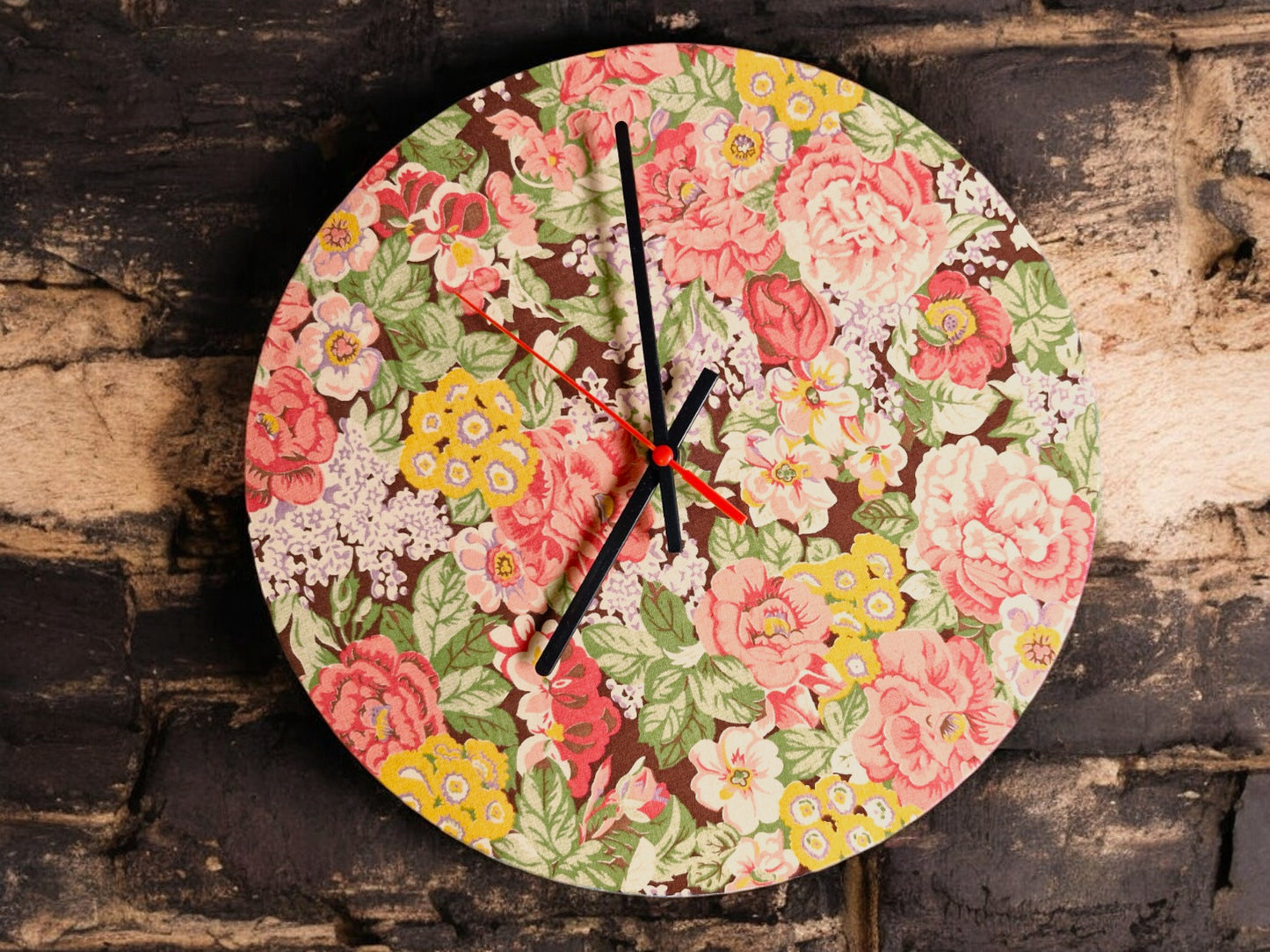 Flower Garden Clock Handmade 30cms 12" Diameter