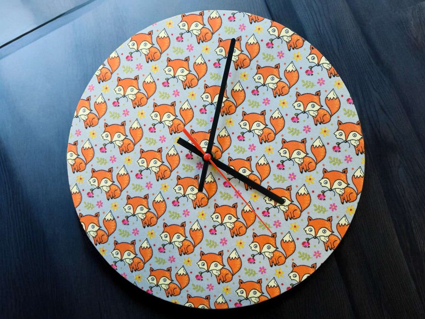 Cartoon Foxes Clock Handmade 30cms 12" Diameter