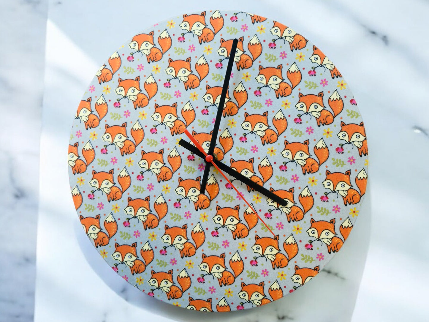 Cartoon Foxes Clock Handmade 30cms 12" Diameter