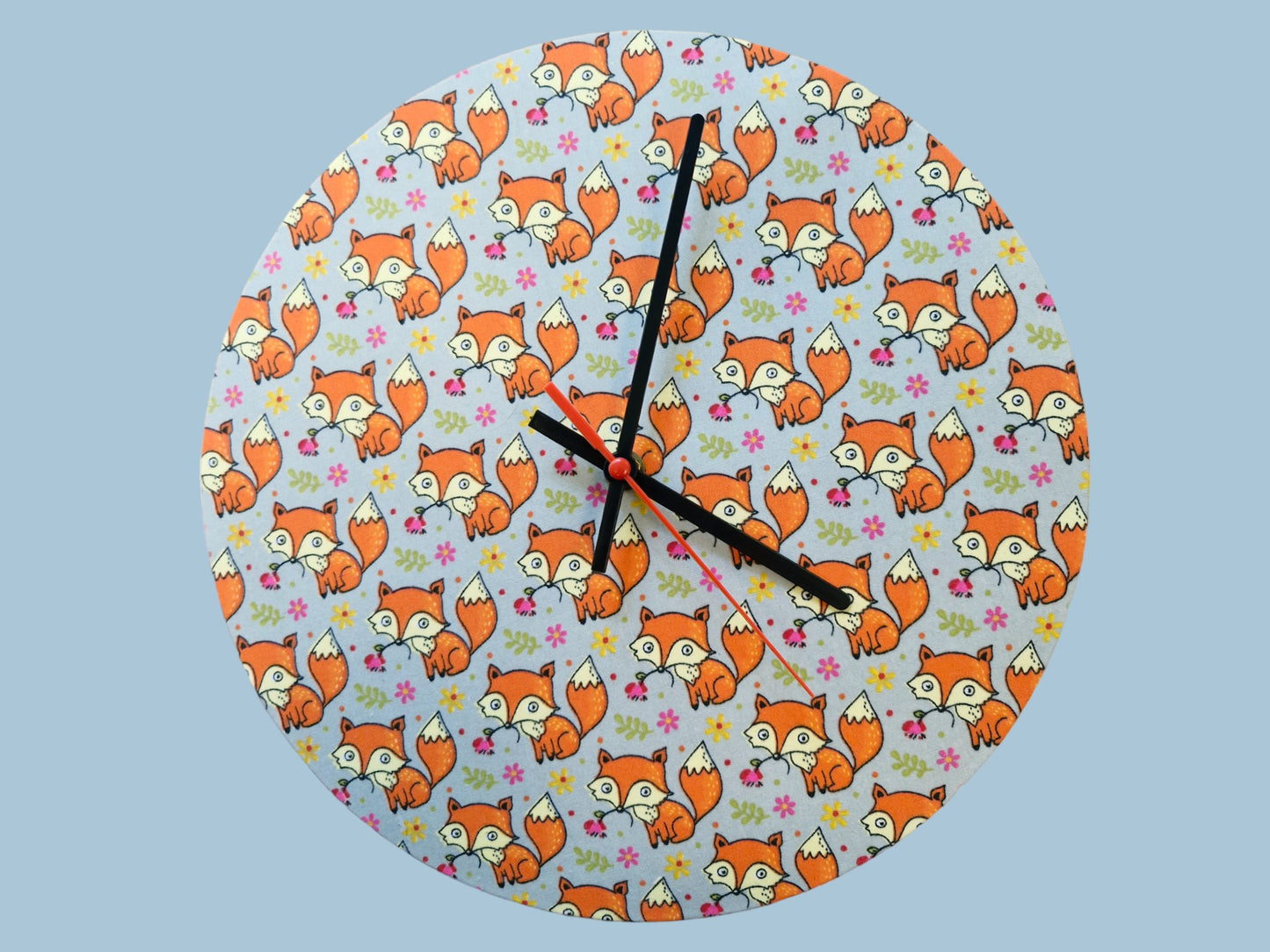 Cartoon Foxes Clock Handmade 30cms 12" Diameter