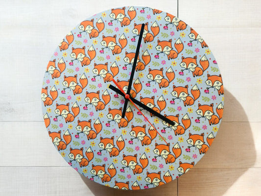 Cartoon Foxes Clock Handmade 30cms 12" Diameter