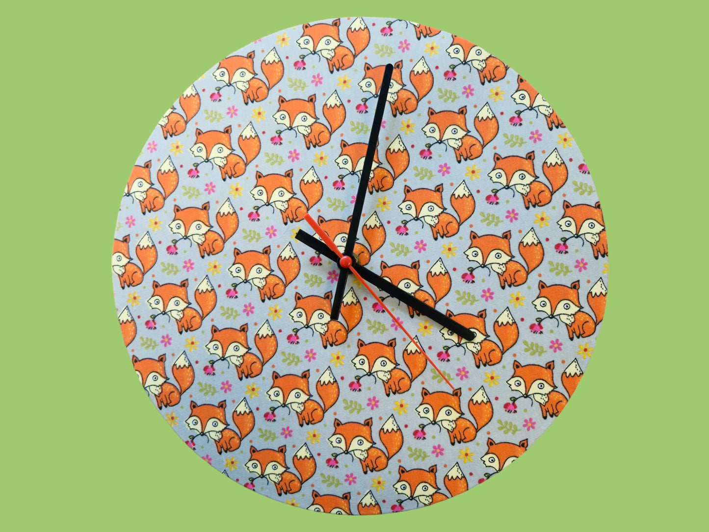 Cartoon Foxes Clock Handmade 30cms 12" Diameter