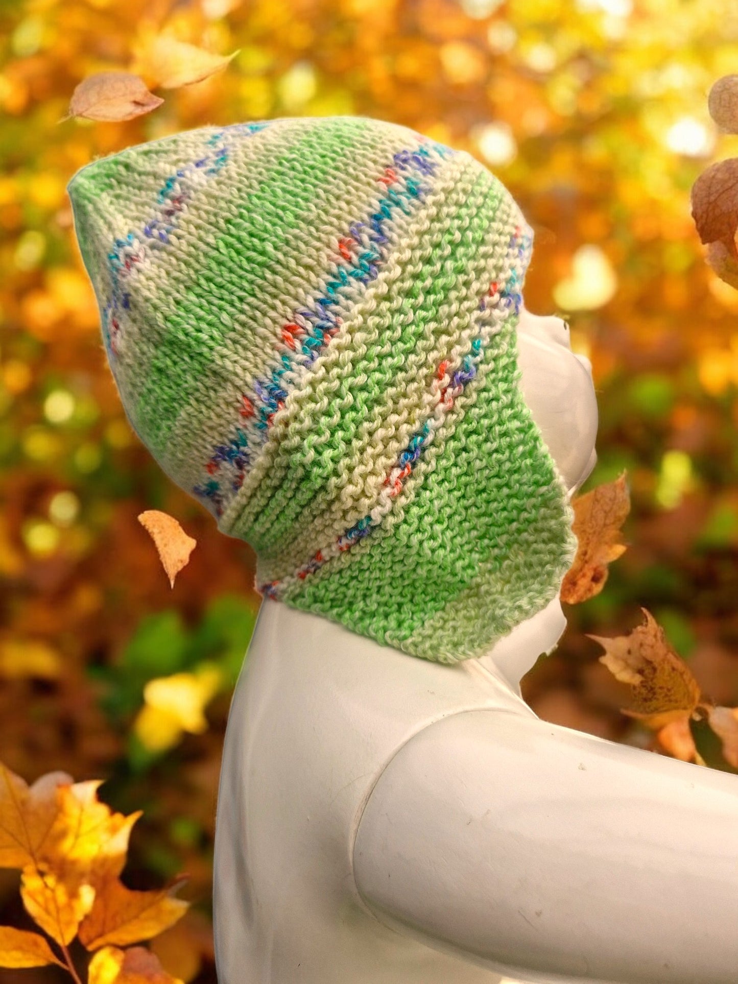 Baby's Handmade Knitted Ear Flap Helmet - Variegated Green