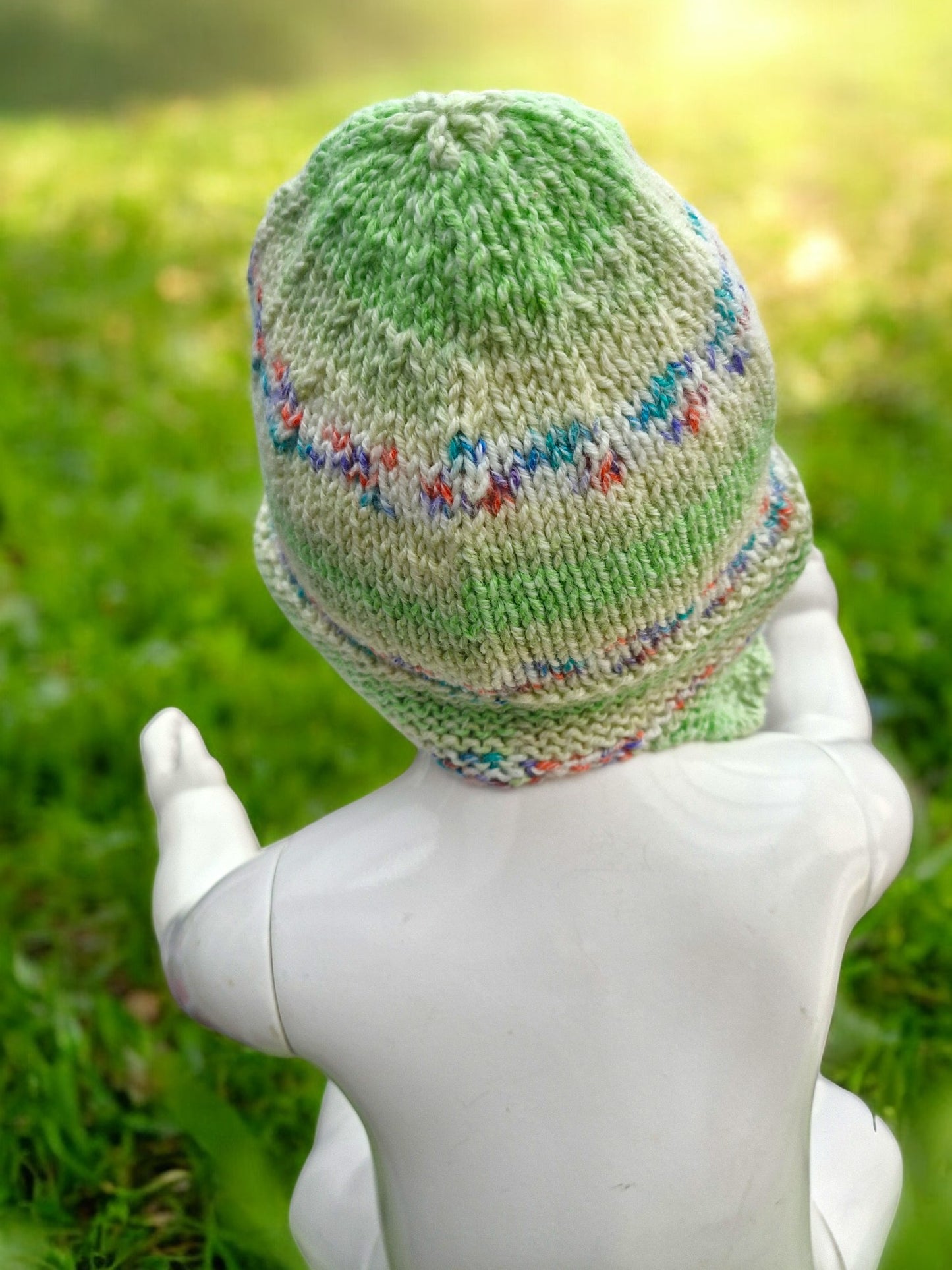 Baby's Handmade Knitted Ear Flap Helmet - Variegated Green