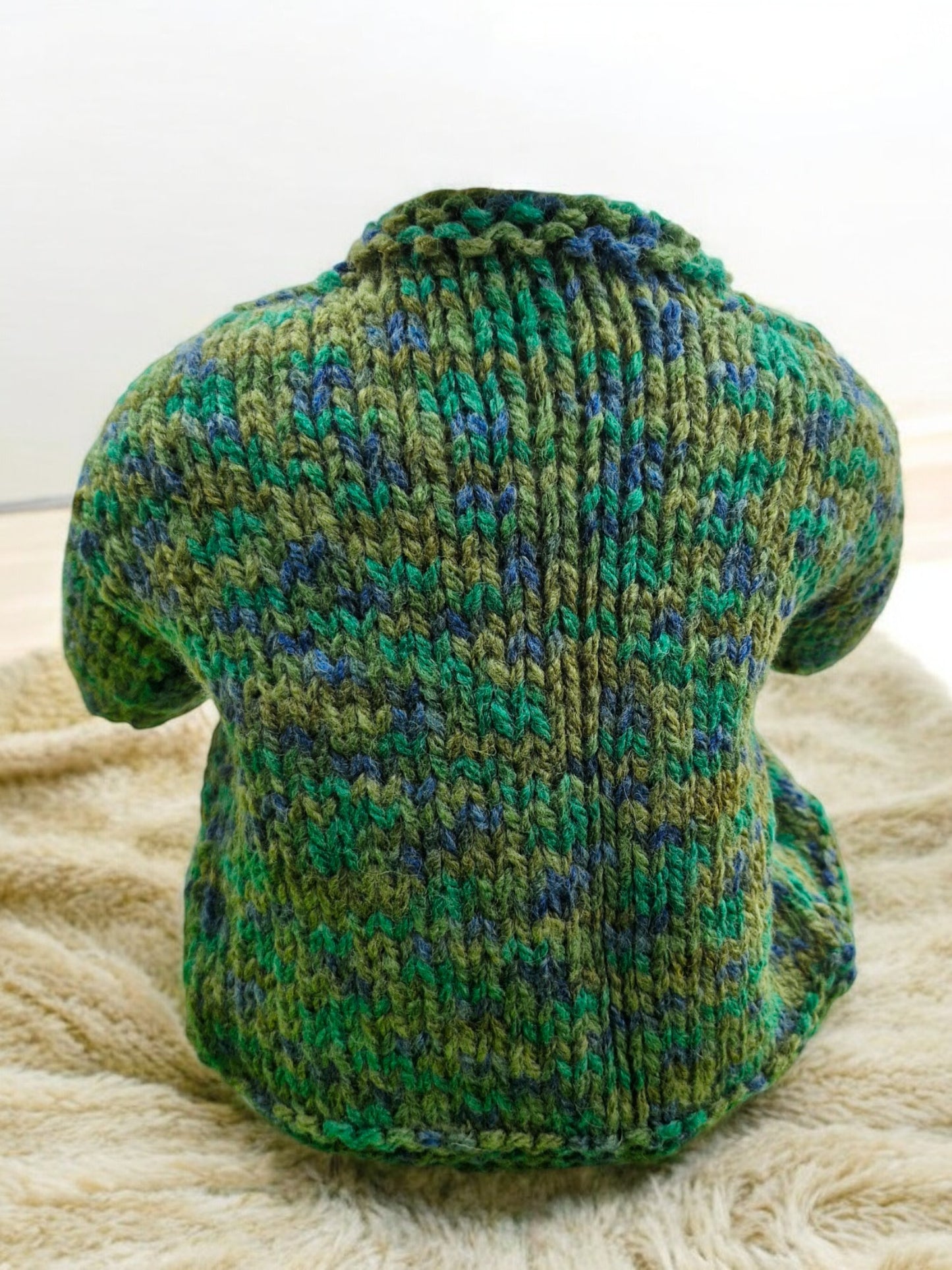 Baby's Hand Knitted Thick Warm Jacket in Tweed Green