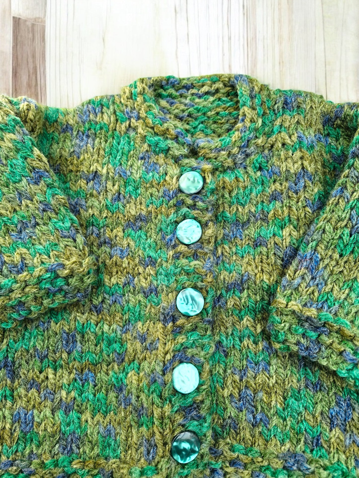 Baby's Hand Knitted Thick Warm Jacket in Tweed Green