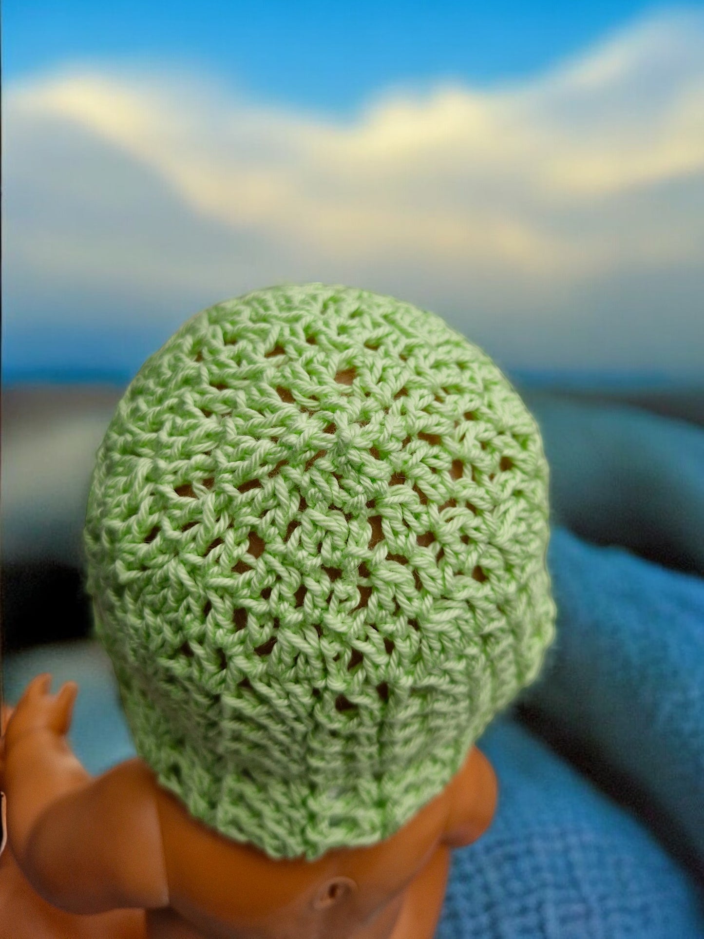 New Baby's Handmade Crochet Lace Hat - Mint Green Cotton