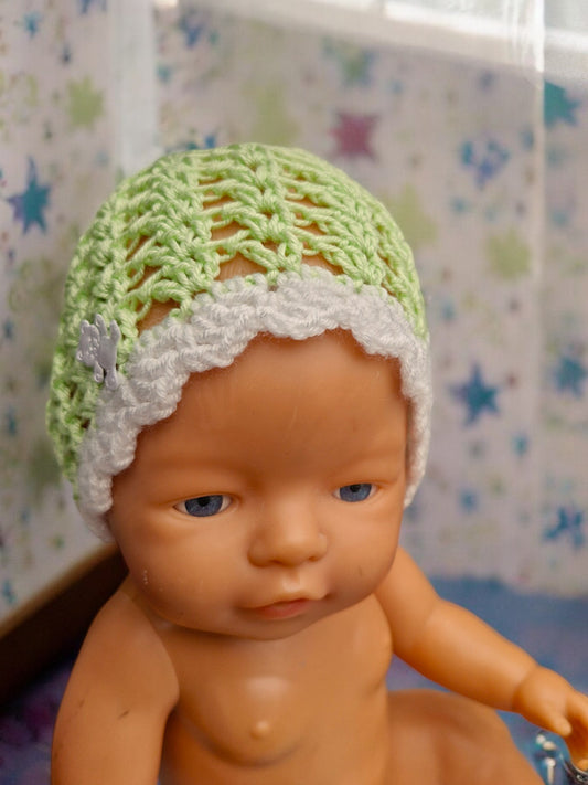 New Baby's Handmade Crochet Lace Hat - Mint Green Cotton