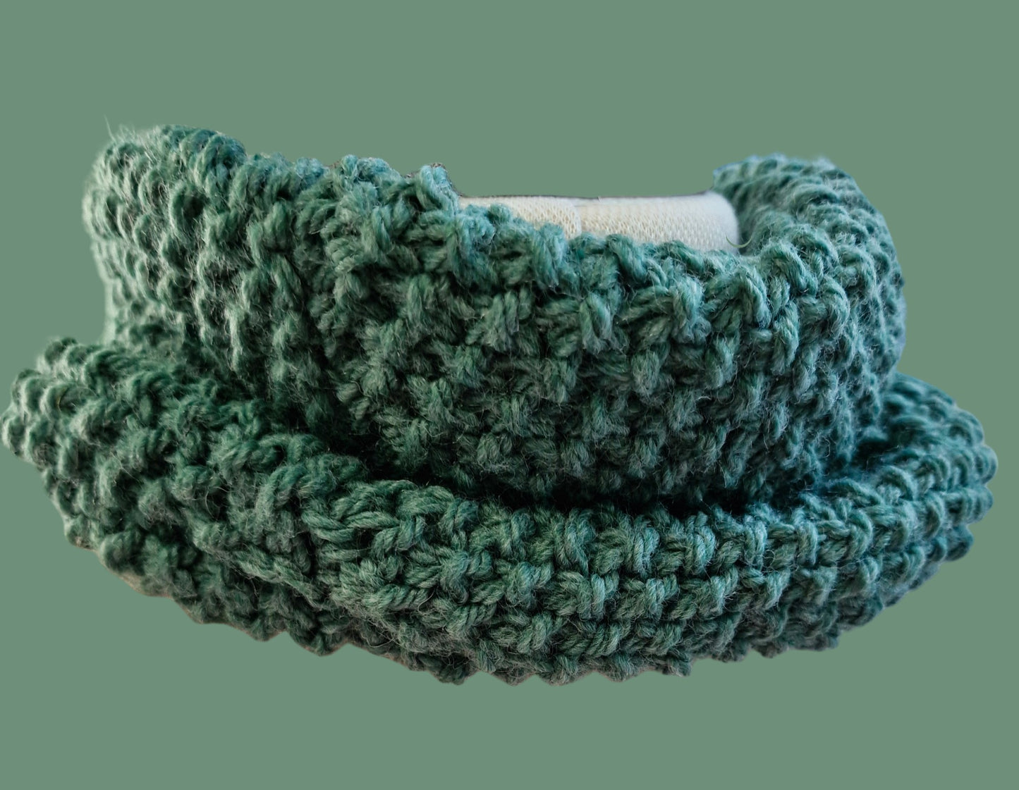 Adult's Handmade Knitted Green Moss Stitch Cowl