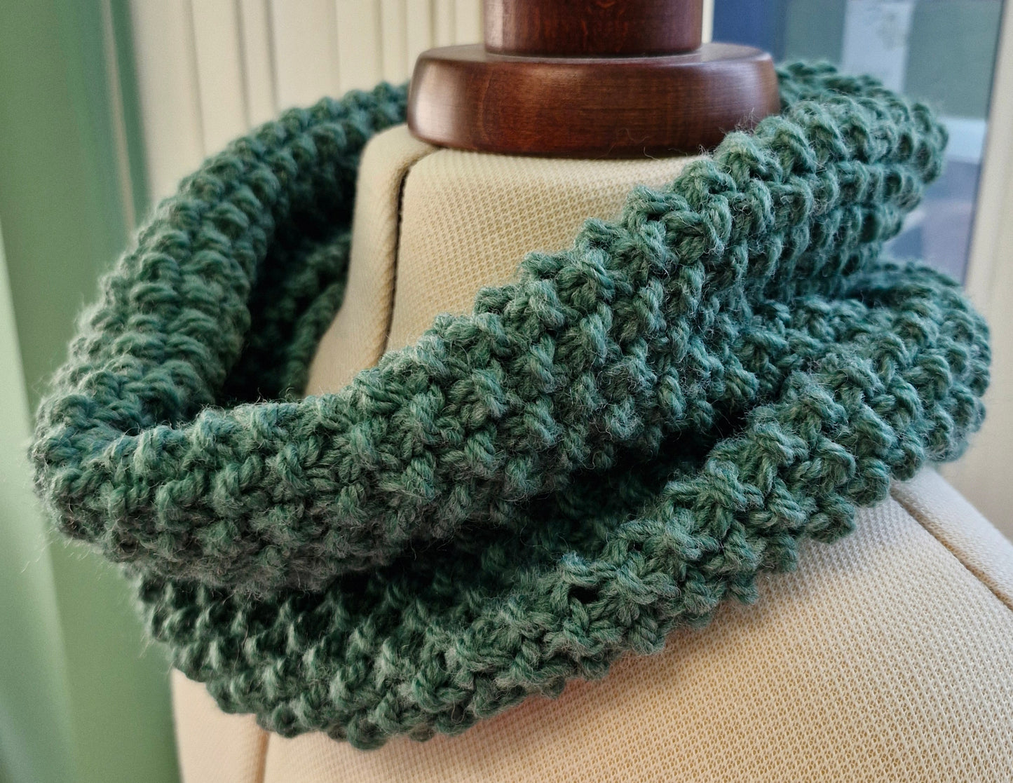 Adult's Handmade Knitted Green Moss Stitch Cowl