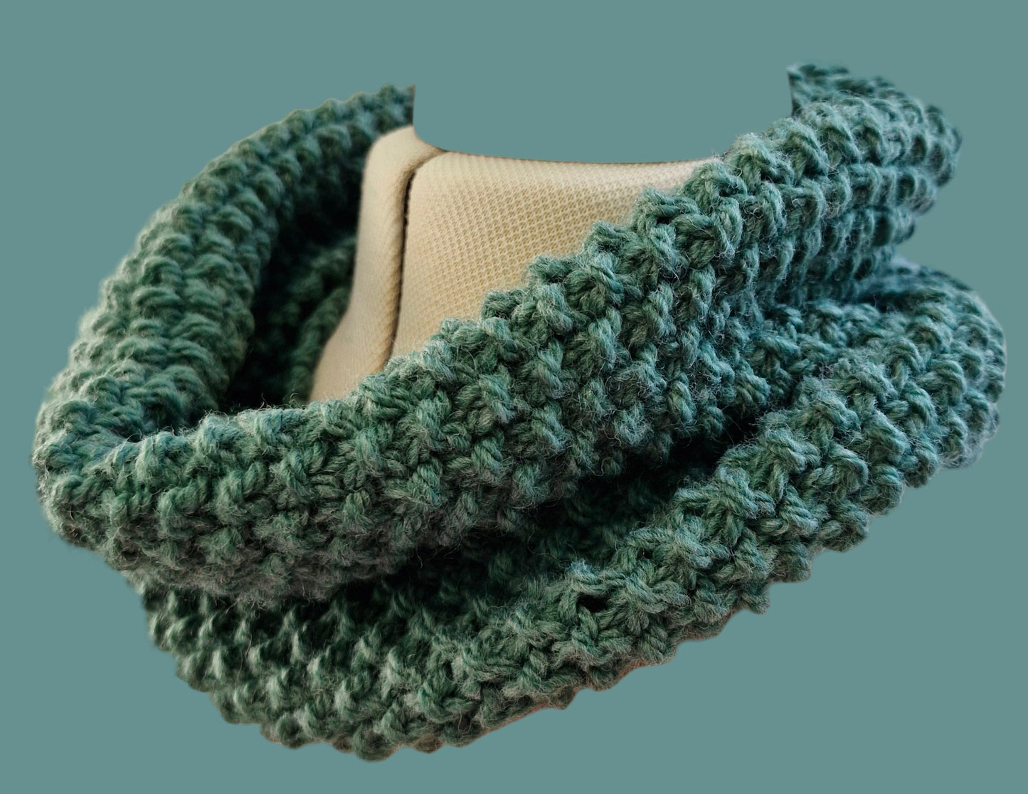 Adult's Handmade Knitted Green Moss Stitch Cowl