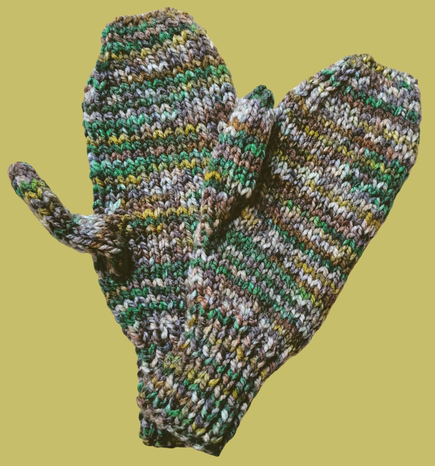 Adult's Mittens - Handmade Knitted Chunky Green, Khaki, Brown, Grey Tweed