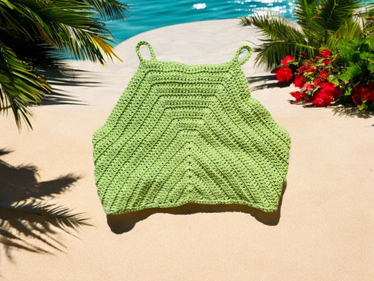 Women's Handmade Crochet Cropped Top in Lime Green