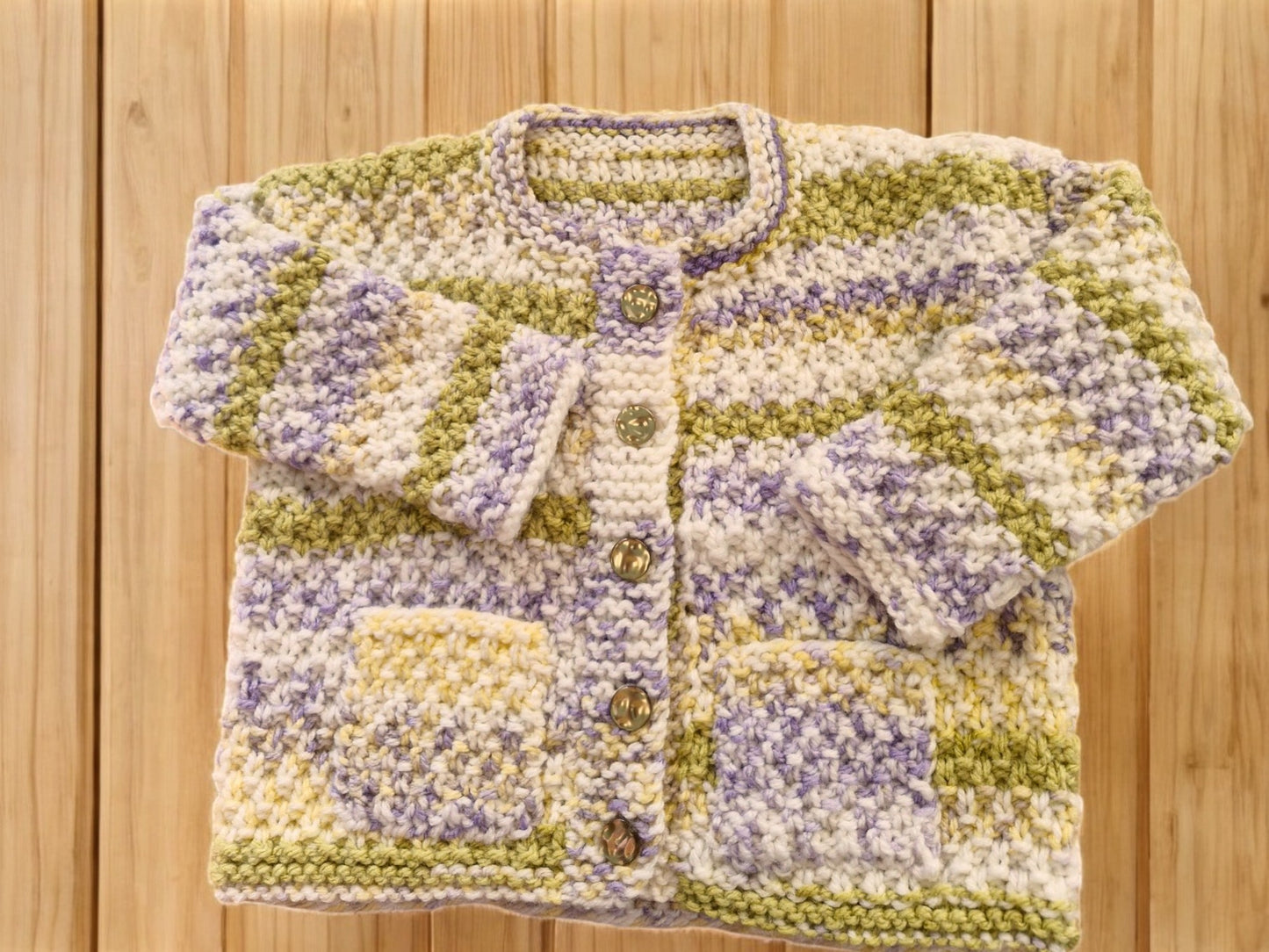 Baby's Hand Knitted Tweed Jacket - White, Moss Green, Lemon, Lavender